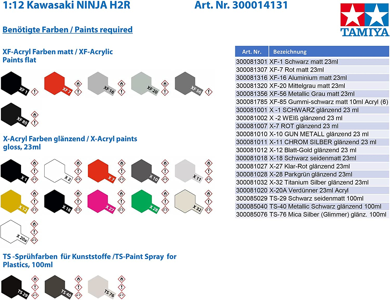 Tamiya Kawasaki Ninja H2R 1:12 Scale Model Kit image number 2