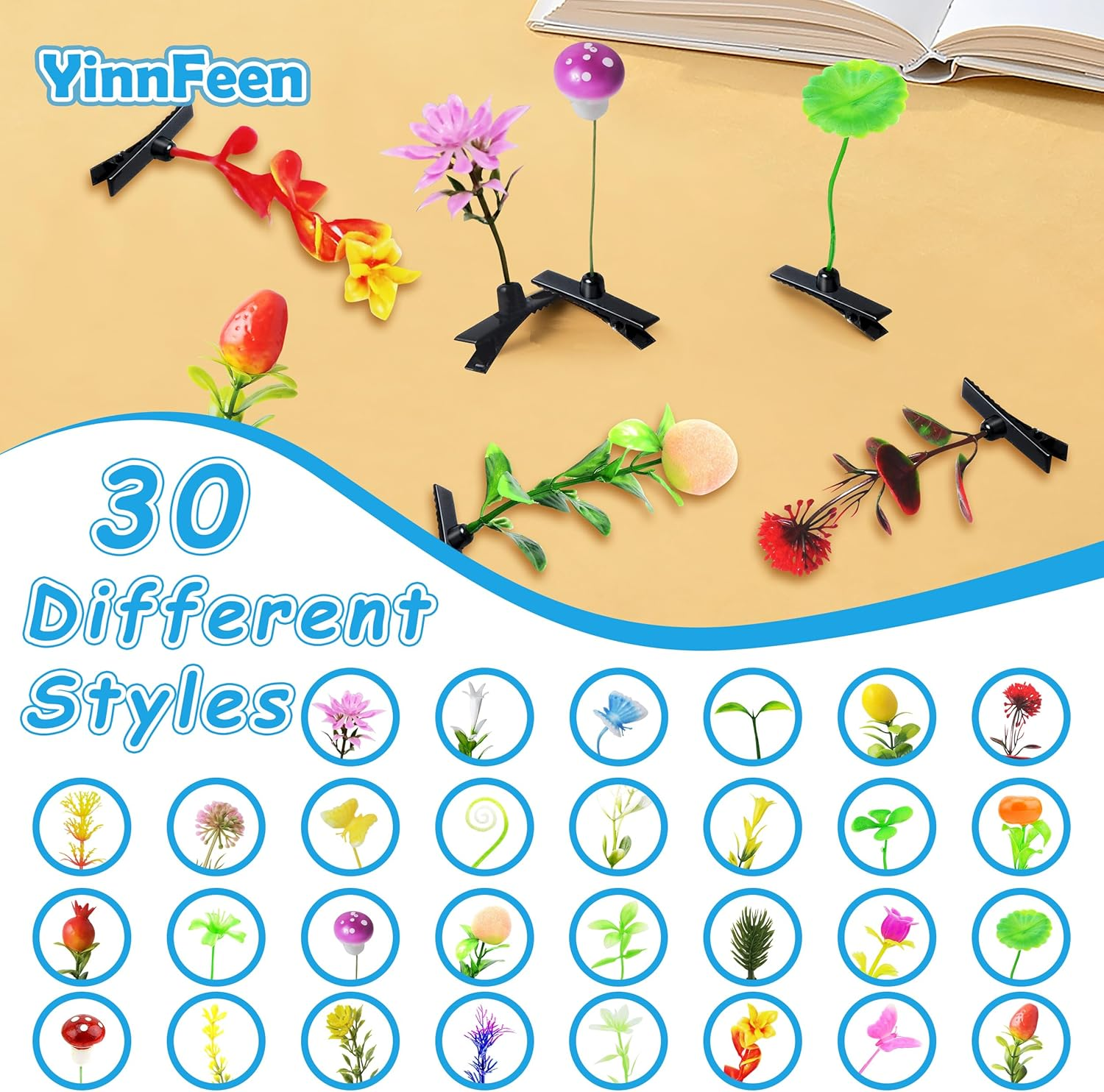 Yinnfeen Bean Sprout Hair Clips, 60 Pcs Mixed Style Plant Hairpins, Funny Flower Grass Barrettes Headwear Plant Hair Clips Cute Hair Accessories for Women Festival Party Supplies image number 6