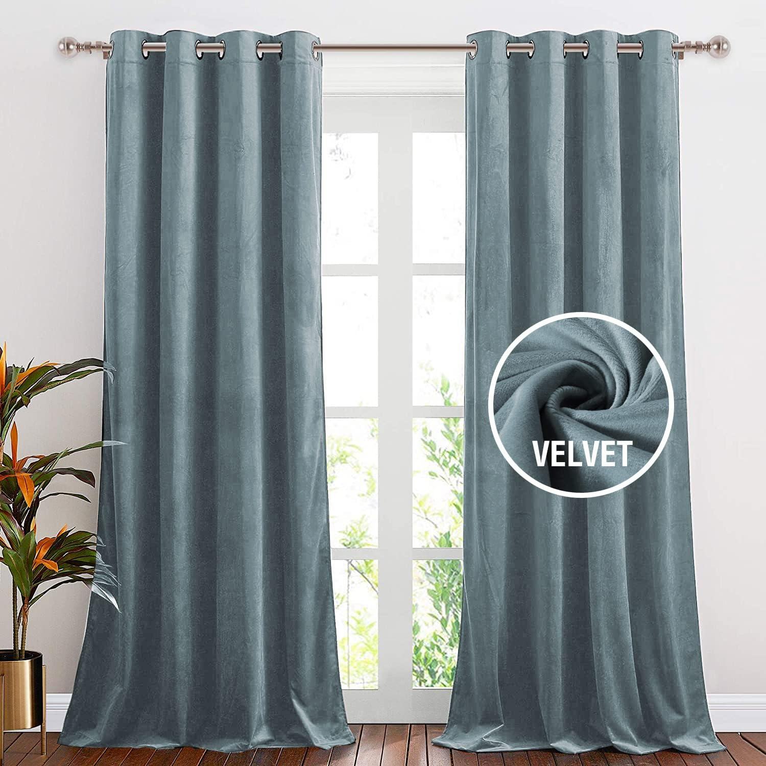Luxury Velvet Curtains for Bedroom/Living Room Darkening Ultra Thick Soft Velvet Window Curtain Draperies Home Decoration Eyelet Curtains Pair 2 Pieces, Each W132Cm X D213Cm, Stone Blue image number 4