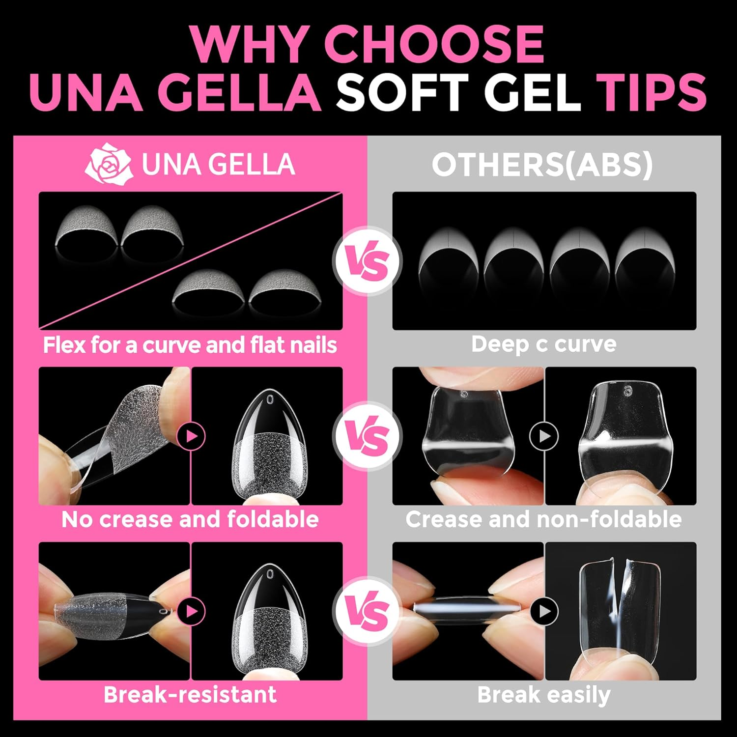 UNA GELLA Short Almond Fake Nails 216Pcs Pre-Shape Gel Acrylic Nail Tips for Full Cover Nail Extension Home DIY Nail Salon 12 Sizes Gelly Tips image number 4