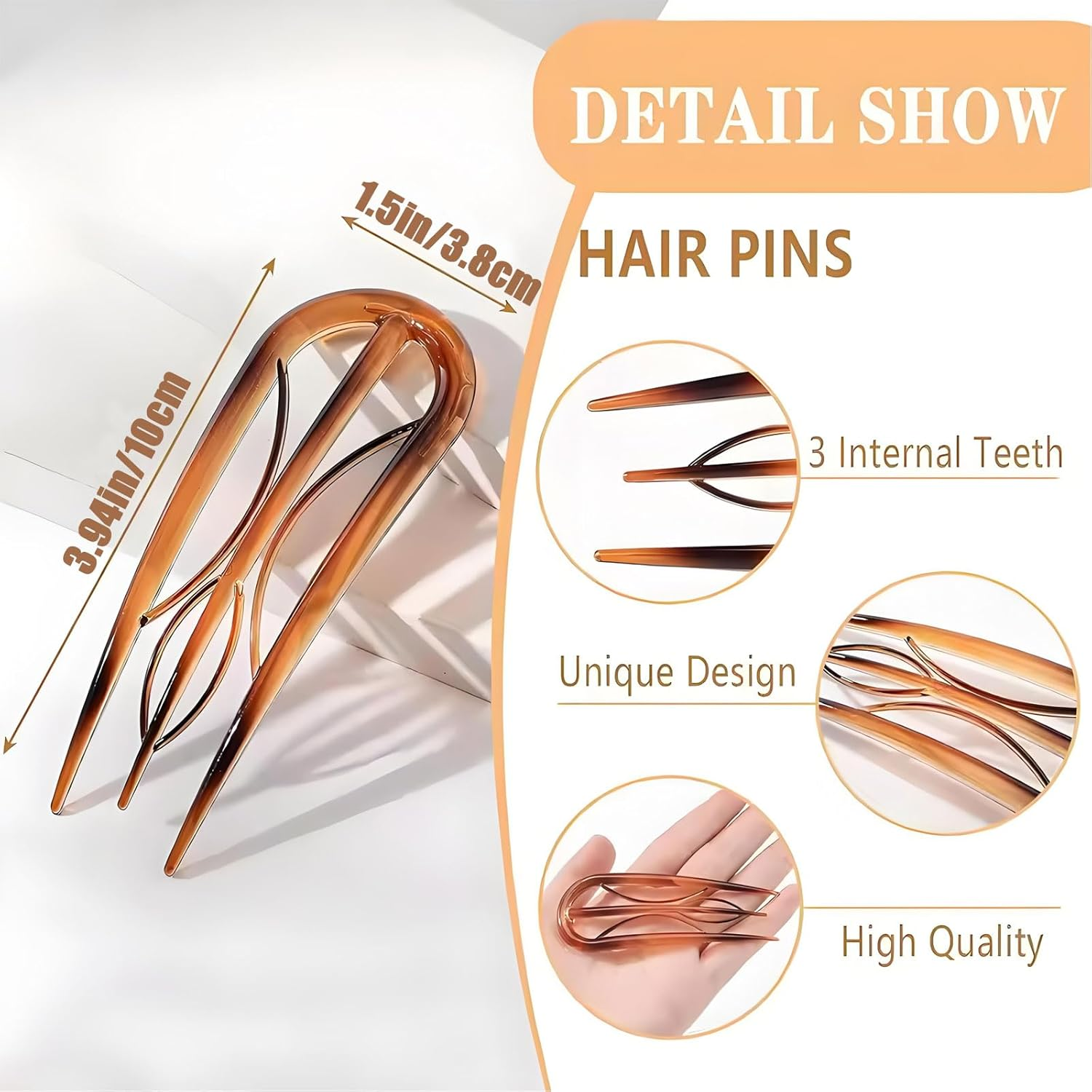 MYTOAU 10Pcs French Hair Pin, Hair Pins for Women,Retro Fork Internal Teeth French Hair Clips U Shaped French Twist Hair Pin, Tortoise Shell French Hair Pins for Women Vintage Hairstyle Accessories image number 3
