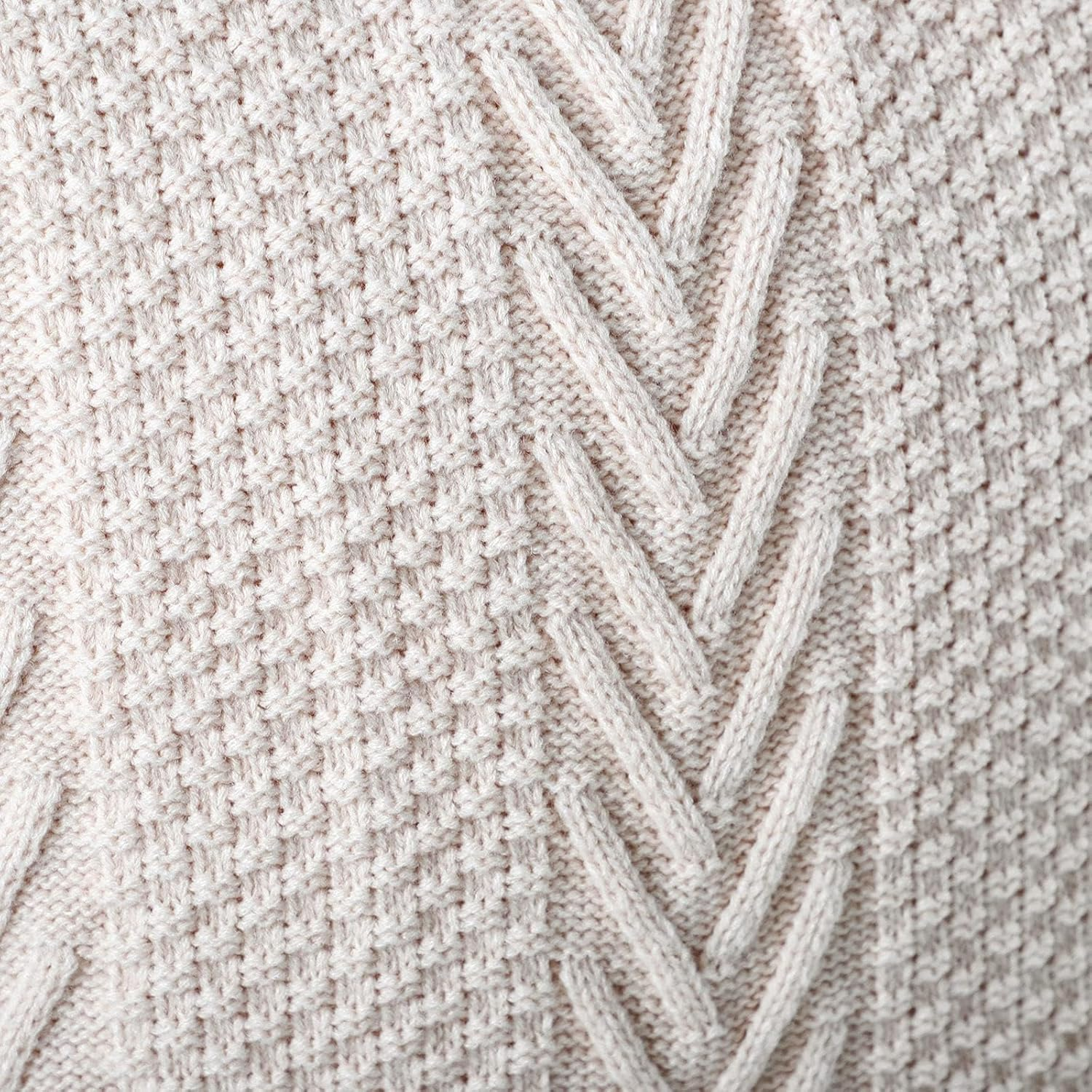 18X18 Inches Cotton Knitted Decorative Lumbar Throw Pillow Covers, Soft Cozy Outdoor Cushion Cases Luxury Modern Pillowcases for Couch Sofa Bed Beige