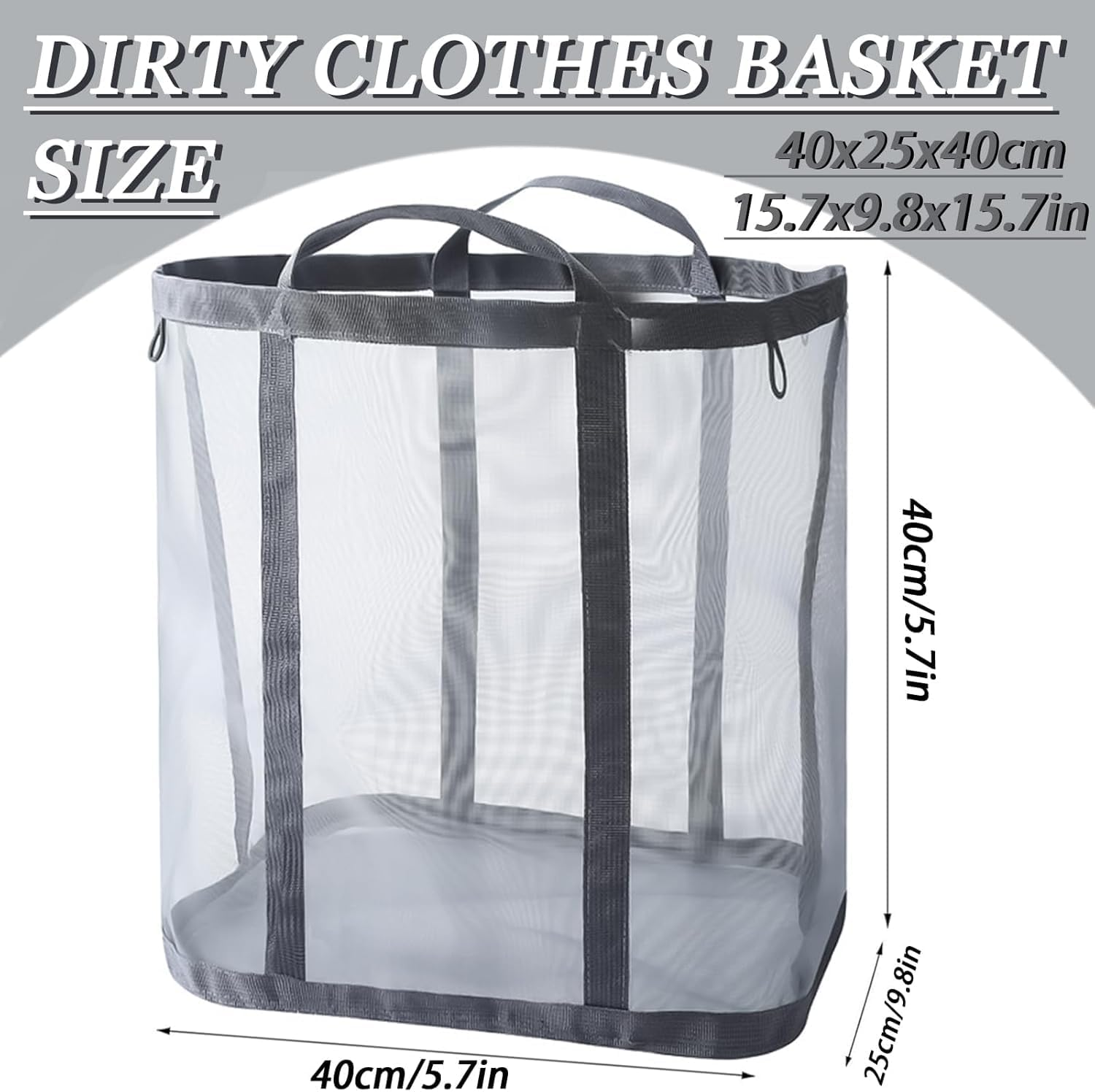 Foldable Mesh Laundry Hamper Bag with Handles - Breathable Collapsible Clothes & Toy Storage Basket for Bathroom, Bedroom, Beach, Travel (Grey) image number 5