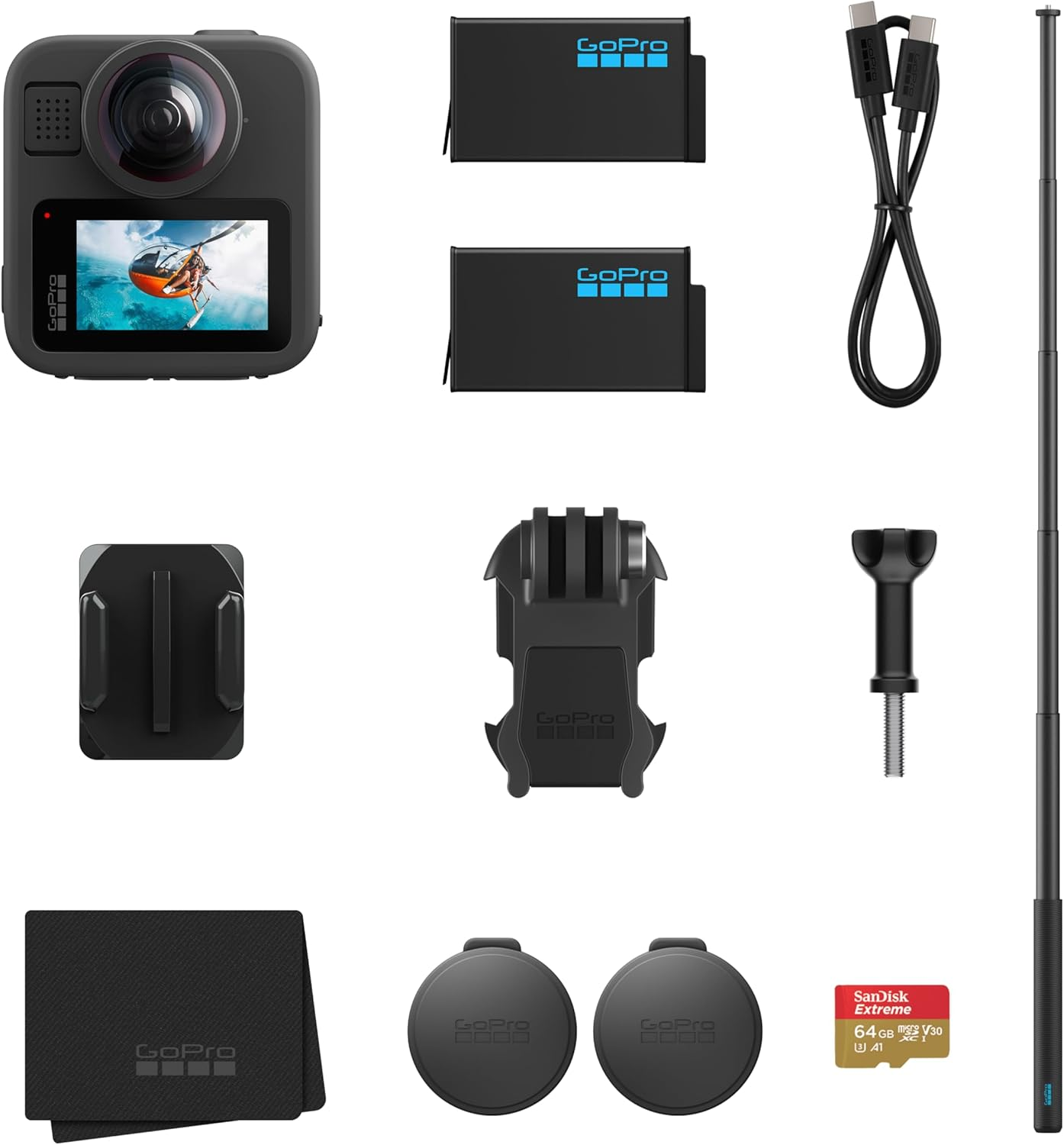 Gopro MAX2 + Accessory Bundle - Includes 4Ft (1.2M) Extension Pole, 2 1960Mah Enduro Batteries, 64GB Sandisk Microsd Card image number 6