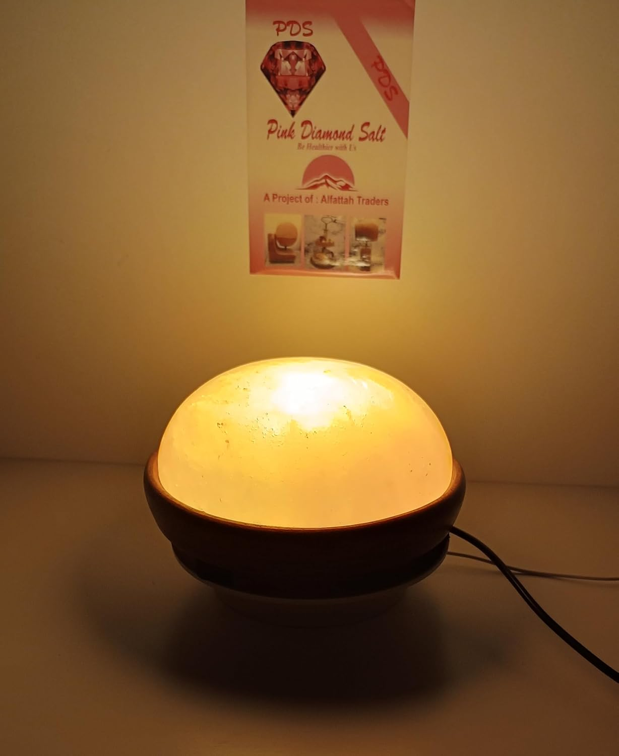 Pink Diamond Himalayan Salt Foot Massager Lamp | Natural Light Heated Stone Therapy for Relaxation, Detox & Pain Relief | Soothing Light & Wooden Base Design image number 3