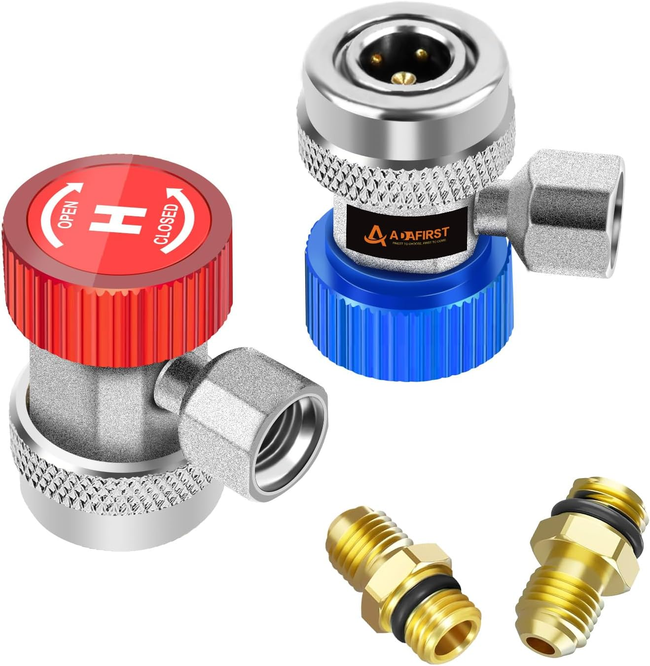 ADAFIRST AC R134A Adjustable Quick Coupler Adapters Work as Auto Air Conditioning Manifold Gauge Fittings, Automotive HVAC Low and High Side Service Port Connectors Connect Car Freon Charging Hose image number 3