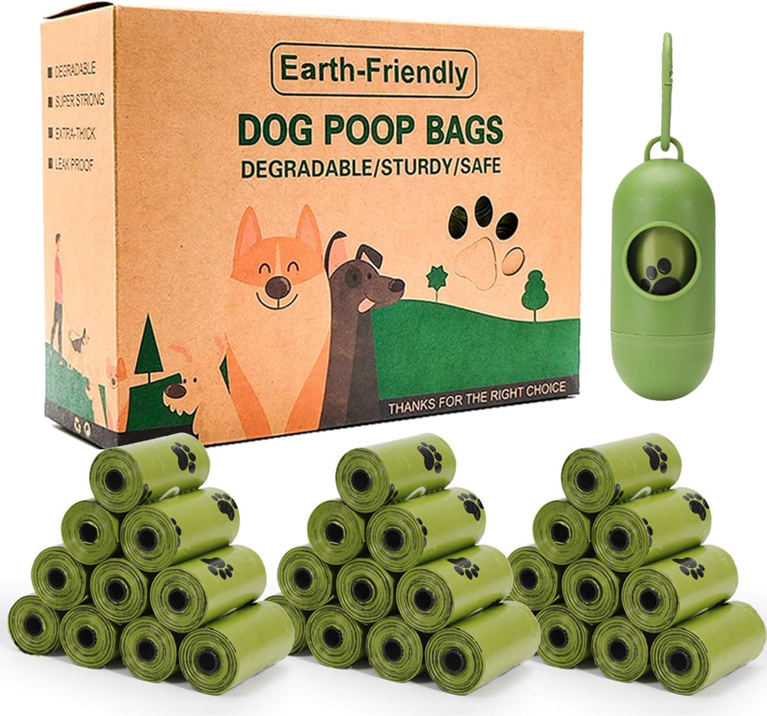 Dog Poop Bags, 36 Rolls 540 Count Biodegradable Dog Waste Bags with Footprint Pattern and Dispenser, Portable Extra Thick Strong Leak Proof Doggy Bags for Dogs Cats Outdoor [22 X 30 Cm] image number 2