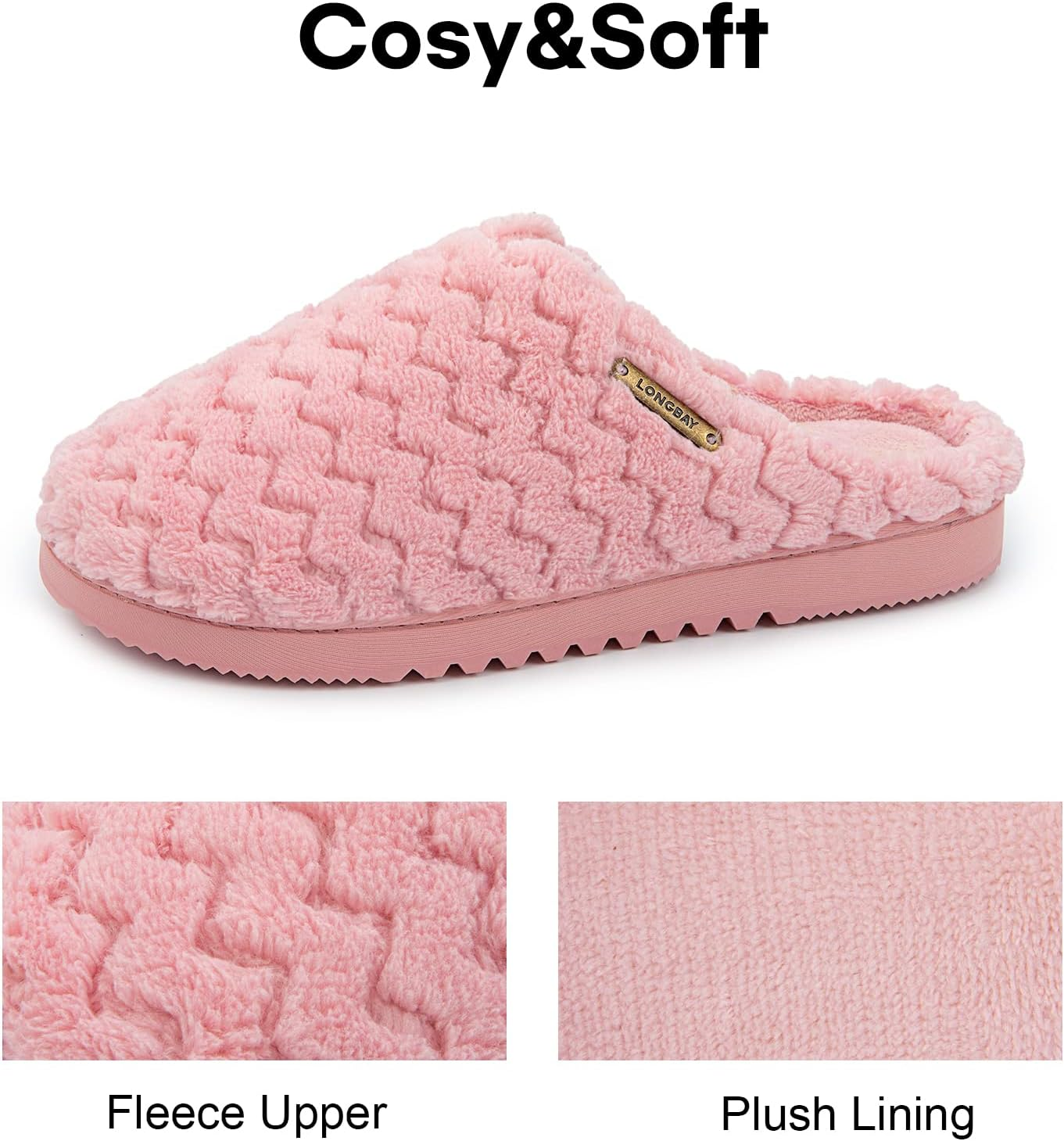 Longbay Women'S Comfy Coral Fleece Memory Foam Slippers with Comfy Flannel Upper Slip on House Shoes for Indoor or Outdoor image number 4