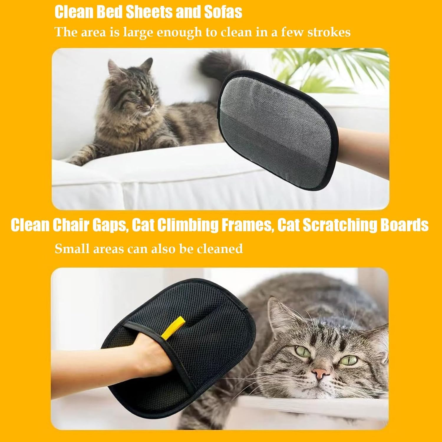 Pet Hair Remover Mitten, Swipe Away Loose Fur Easily, Pets Hair Remover, New Soft Reusable Efficient Grooming Gloves, Paw Grooming Glove, Pet Hair Removal Mitten for Cats ＆ Dogs (Black, 3Pcs) image number 6