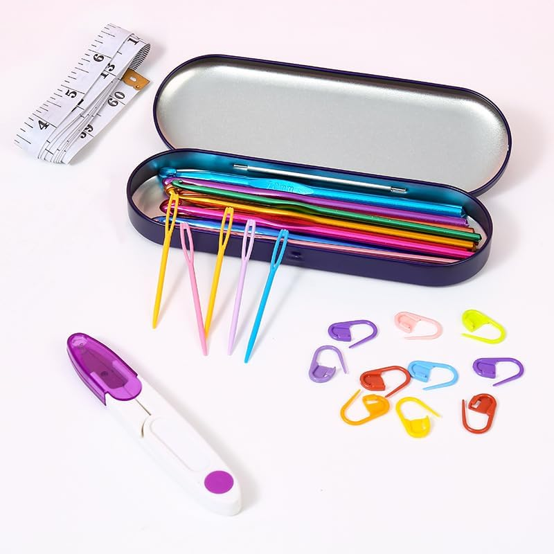 TOYSS Smooth Crochet Blanket Kit for Beginners, 1 Set with Aluminium Hooks, Storage Box, Stitch Markers, Needle Caps, Yarn, Traditional Style, Unisex, Kid image number 6