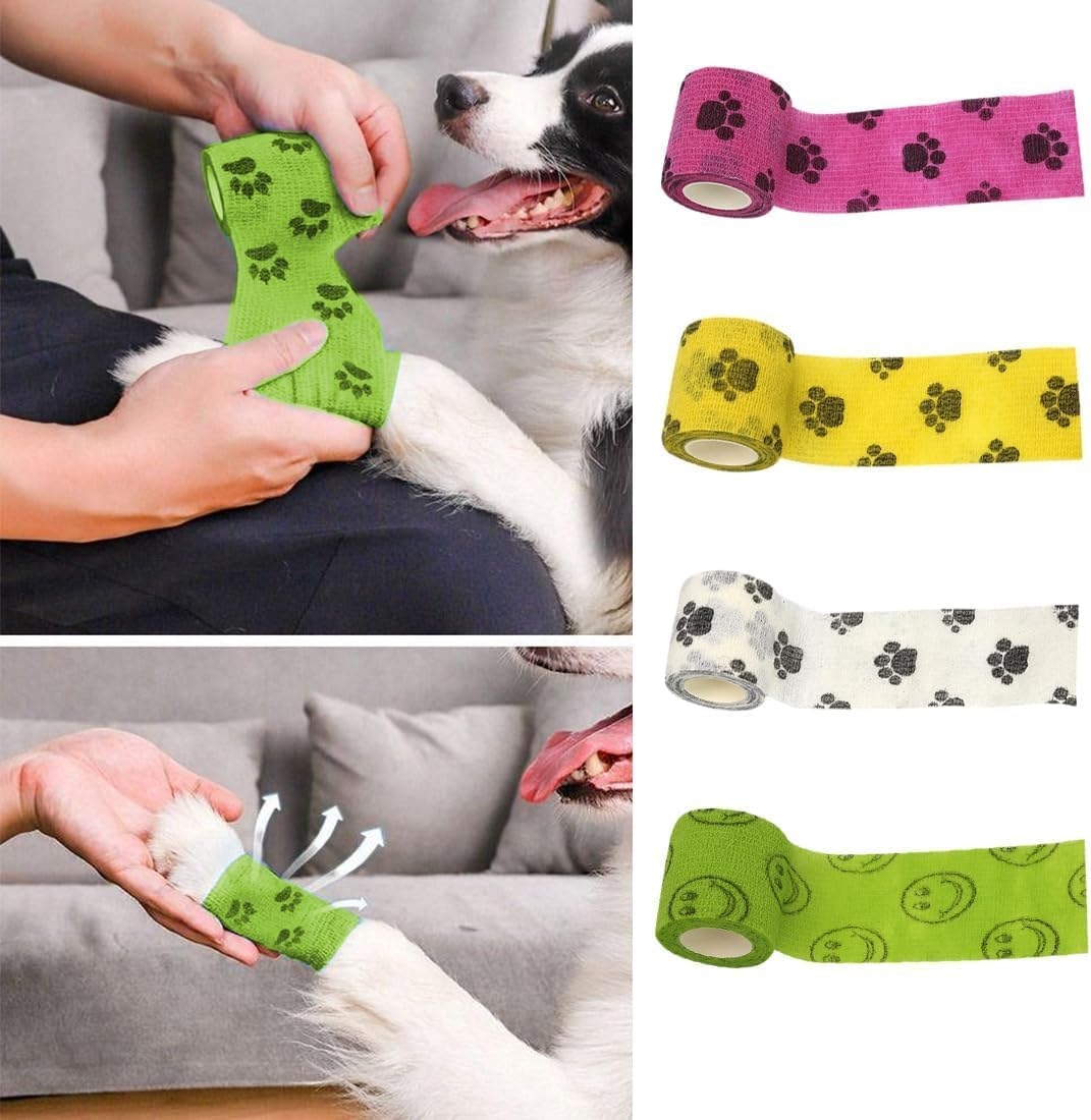 Self-Adhesive Bandage Dog Vet Wrap, 8 Roll Pet Vet Wrap Cohesive Bandages,Dogs Elastic Bandage Wrap Tape for Wrist Ankle Sprains, 2.5Cm X 4.5M image number 3