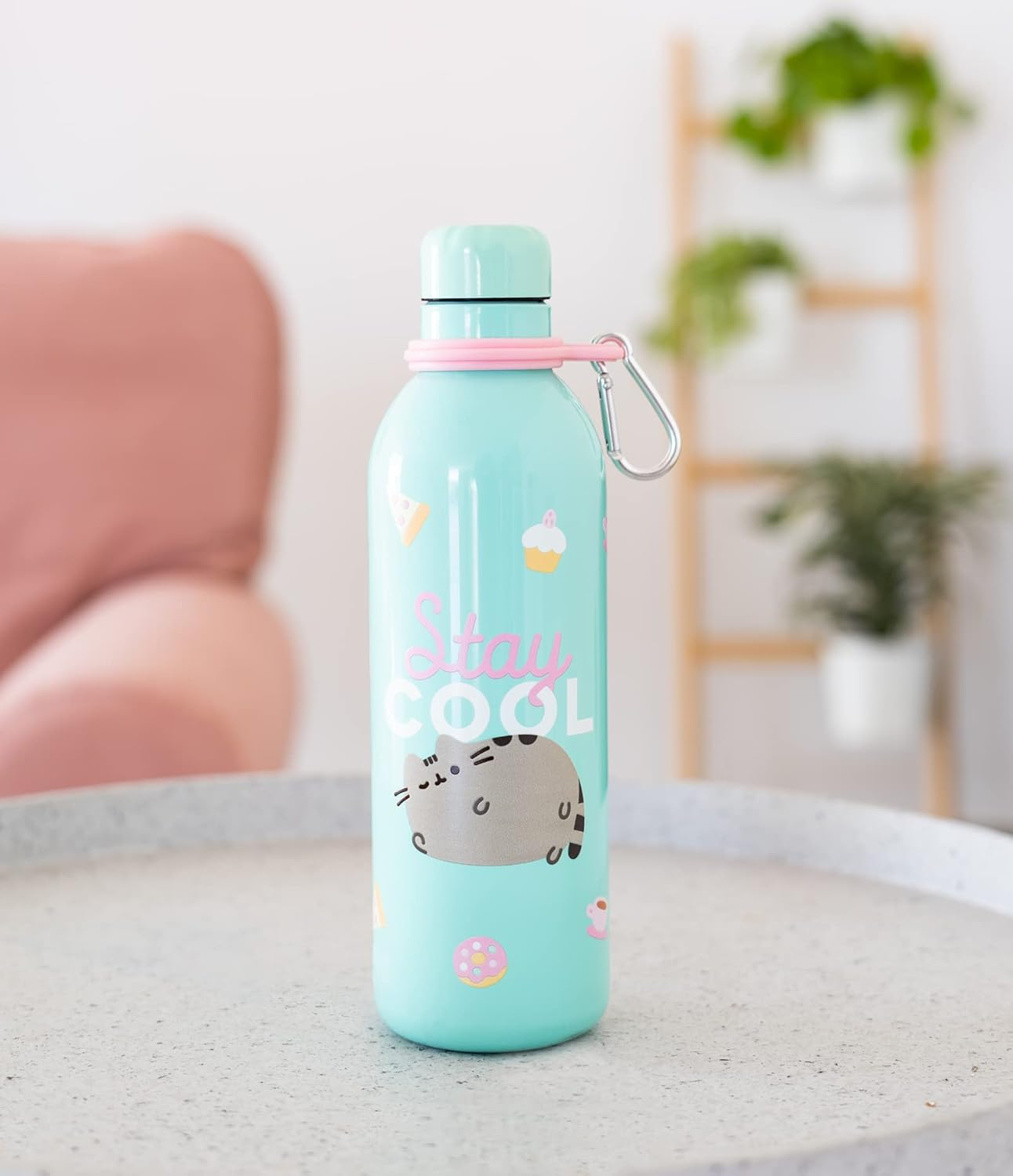 Grupo Erik Official Pusheen Foodie Collection Water Bottle-Sports Bottle-500Ml / 17OZ, Stainless Steel, Vacuum Insulated Water Bottle, Double Wall Reusable Water Bottle with Carabiner, BPA Free image number 3