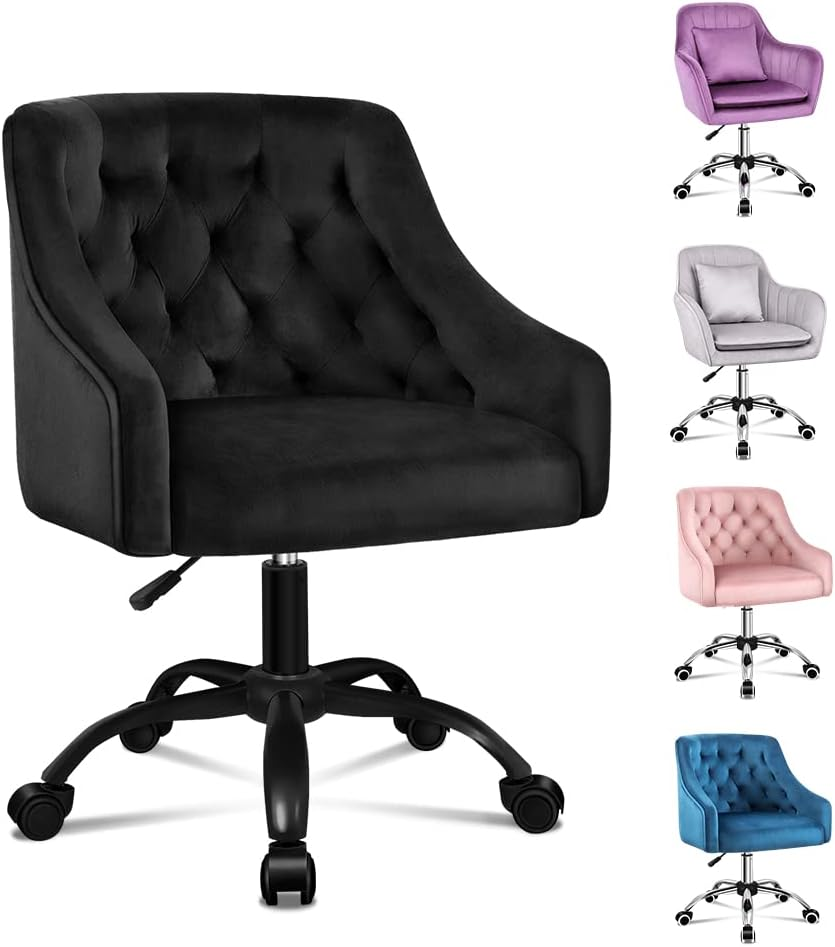 ALFORDSON Velvet Office Chair Swivel Fabric Armchair Computer Desk Chair Modern Home Office Chair Height Adjustable Mid-Back Task Chair for Kids Adult Study Work, Living Room, Bedroom (Ellie Grey)
