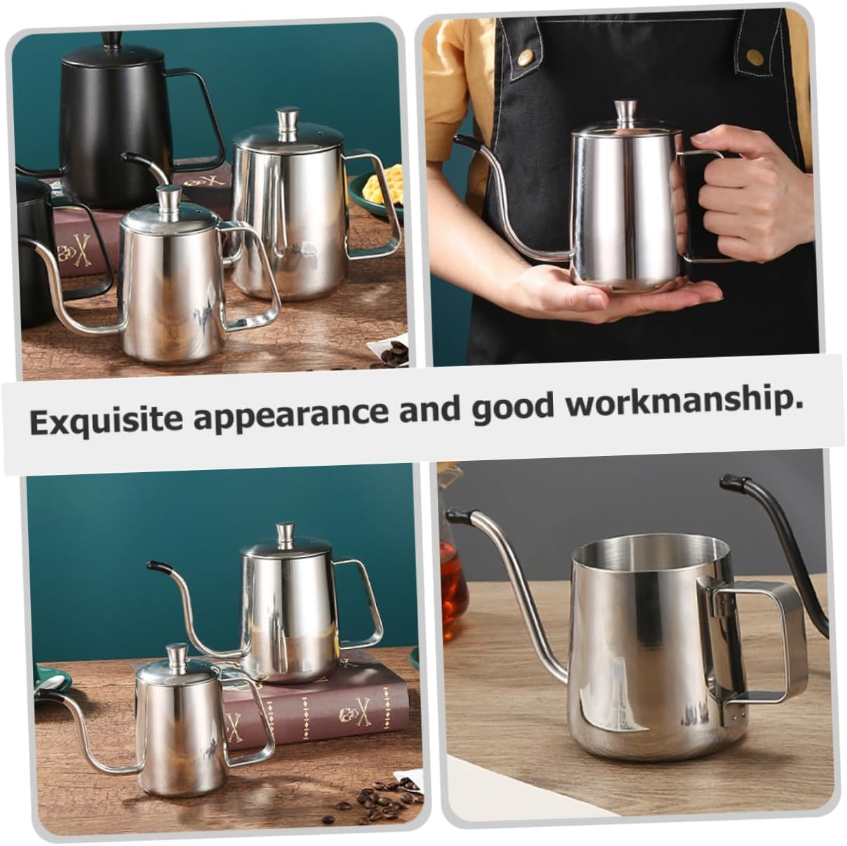 ROMISBABA Stainless Steel Coffee Kettle with Long Spout Heat-Resistant Metal Gooseneck Kettle for Induction and Gas Stove Multi-Use Tea and Coffee Pot for Office Home and Camping image number 5