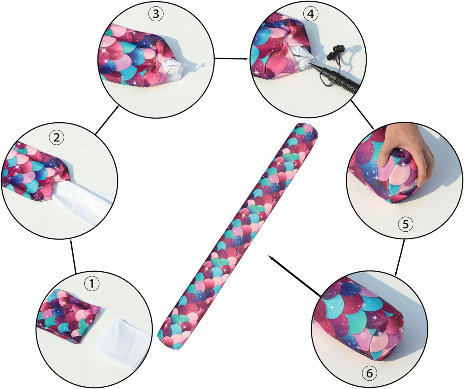 Finduwill Inflatable Swim Pool Noodles, 2 Pack Soft Fabric Covered Large Noodles, Ultra-Comfort with Premium Buoyancy for Swimming Floating, Pool Floats for Adults image number 4