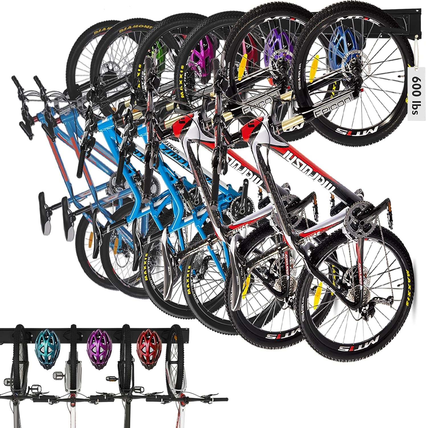 HORUSDY Bike Storage Rack, 6 Bike Racks and 6 Helmets Hooks, Wall Mounted Bike Storage Rack, Max Capacity 600Lbs image number 1