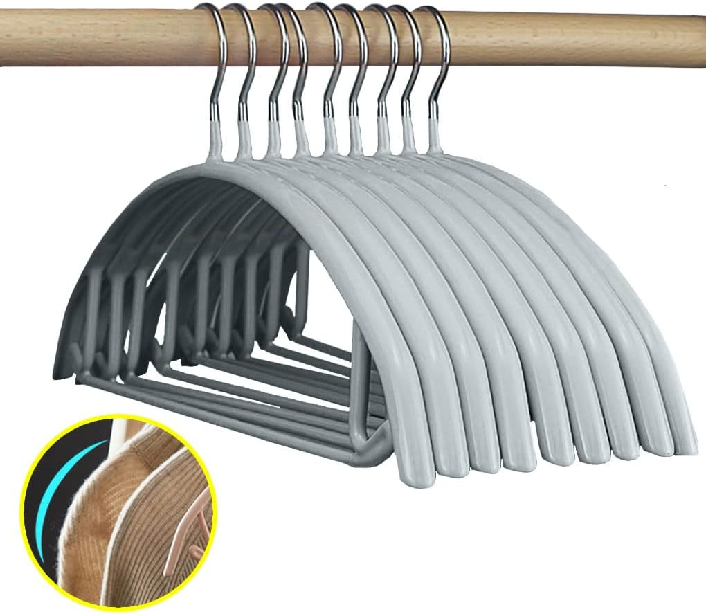 Vivva Clothes Pants Hangers, Coat Hangers Non-Slip Padded Closet Organizer Storage, Pants Hanger, Sweater, Dress, Jacket, No Shoulder Bumps, Not Plastic(Silver Grey, 10Pcs)