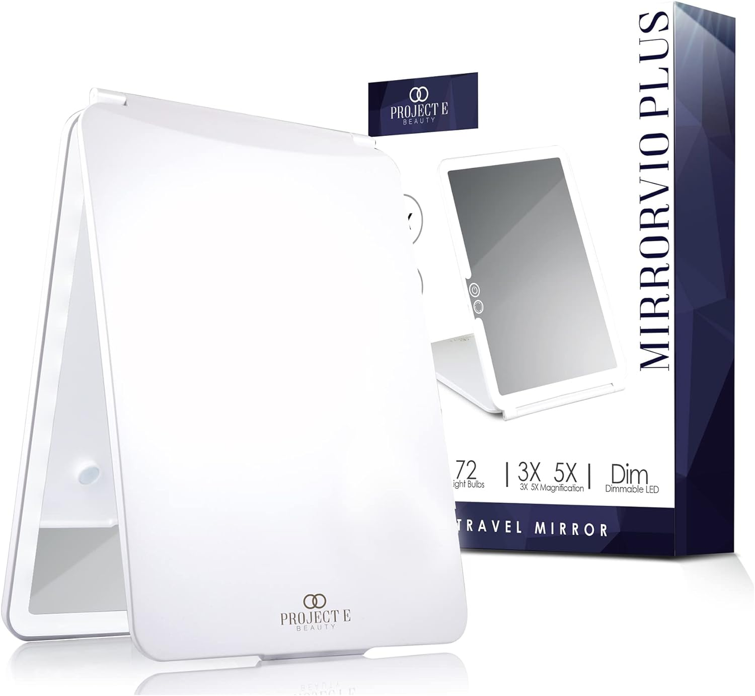 Project E Beauty Mirrorvio plus LED Travel Mirror Lighted Makeup Mirror with 1X 3X 5X Magnification | Rechargeable Vanity Mirror for Desk | 3 Lighting Modes | (1X 3X 5X Magnification) image number 3