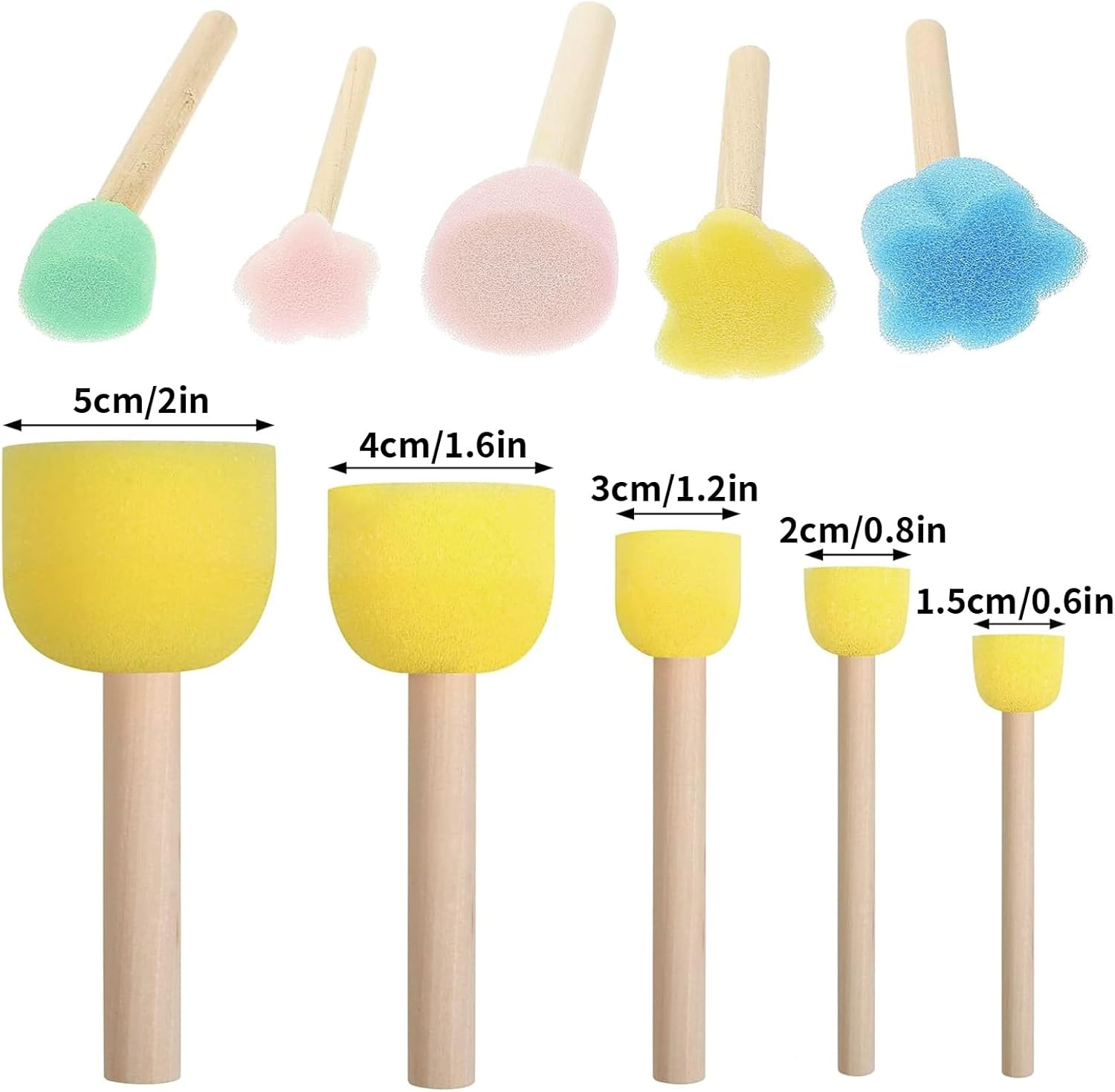 Zalizr 10 Piece Sponge Brush Set, Reusable Wooden Handle Foam Brushes, Creative Drawing Tools Kit for Painting, Graffiti, Crafts, Stenciling, Art image number 2