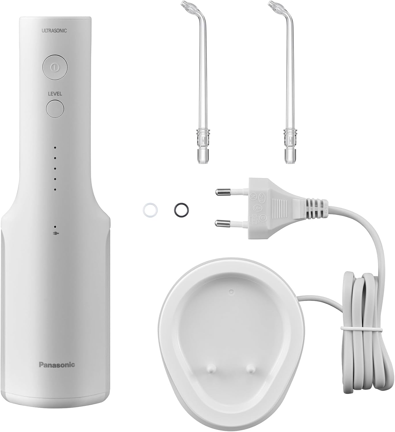 Panasonic Ultrasonic Rechargeable Cordless Water Flosser/Oral Irrigator with 5 Water Pressure Levels, Includes 2 Ultrasonic Nozzles (EW-DJ66-W341)