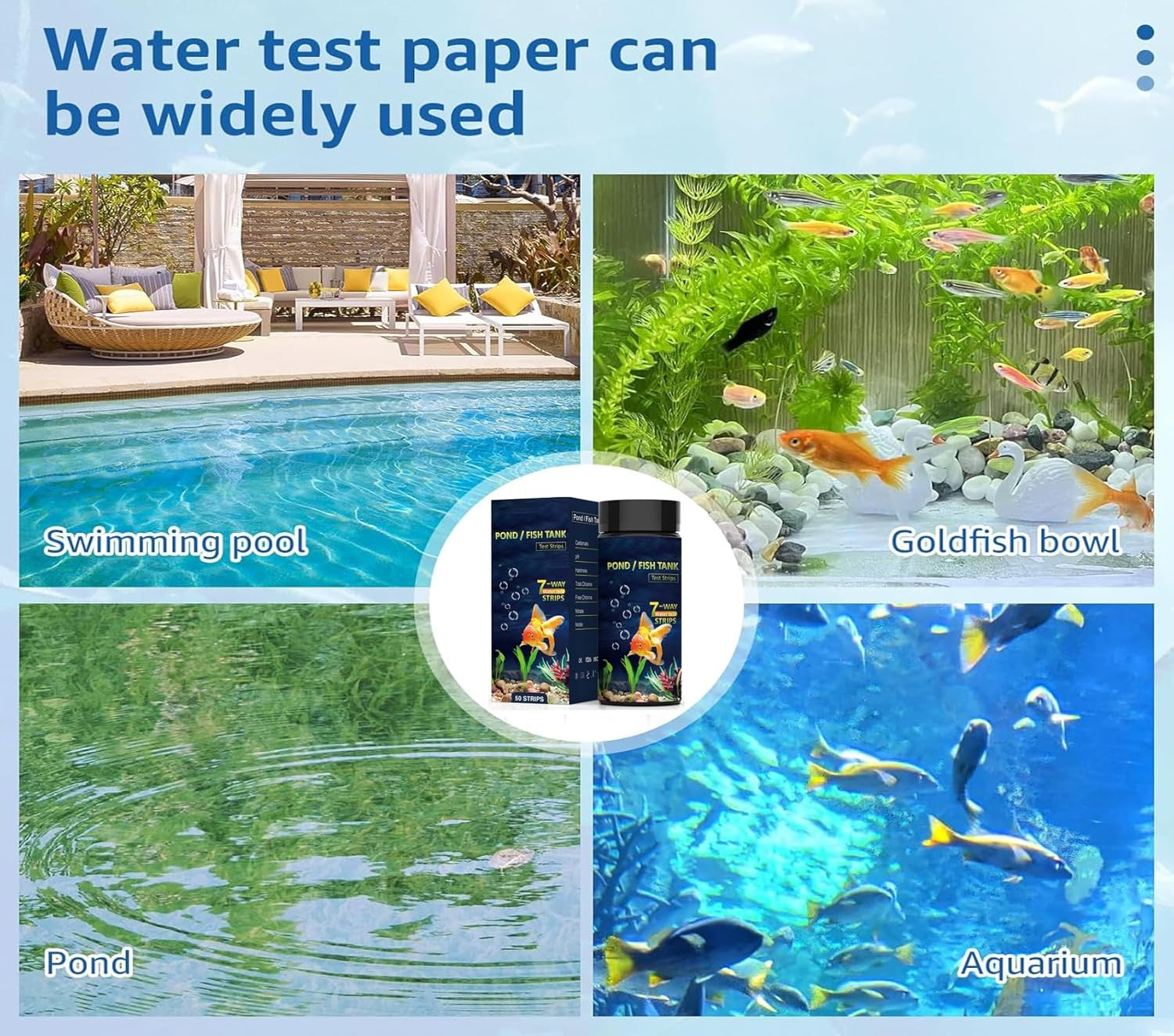 7 in 1 Aquarium Test Strips, 100 Strips Fish Tank Water Quality Test Freshwater Saltwater Test Kit for Test Nitrate, Nitrite, Chlorine, Hardness, Alkalinity, Carbonate, Ph -Aquarium Water Testing