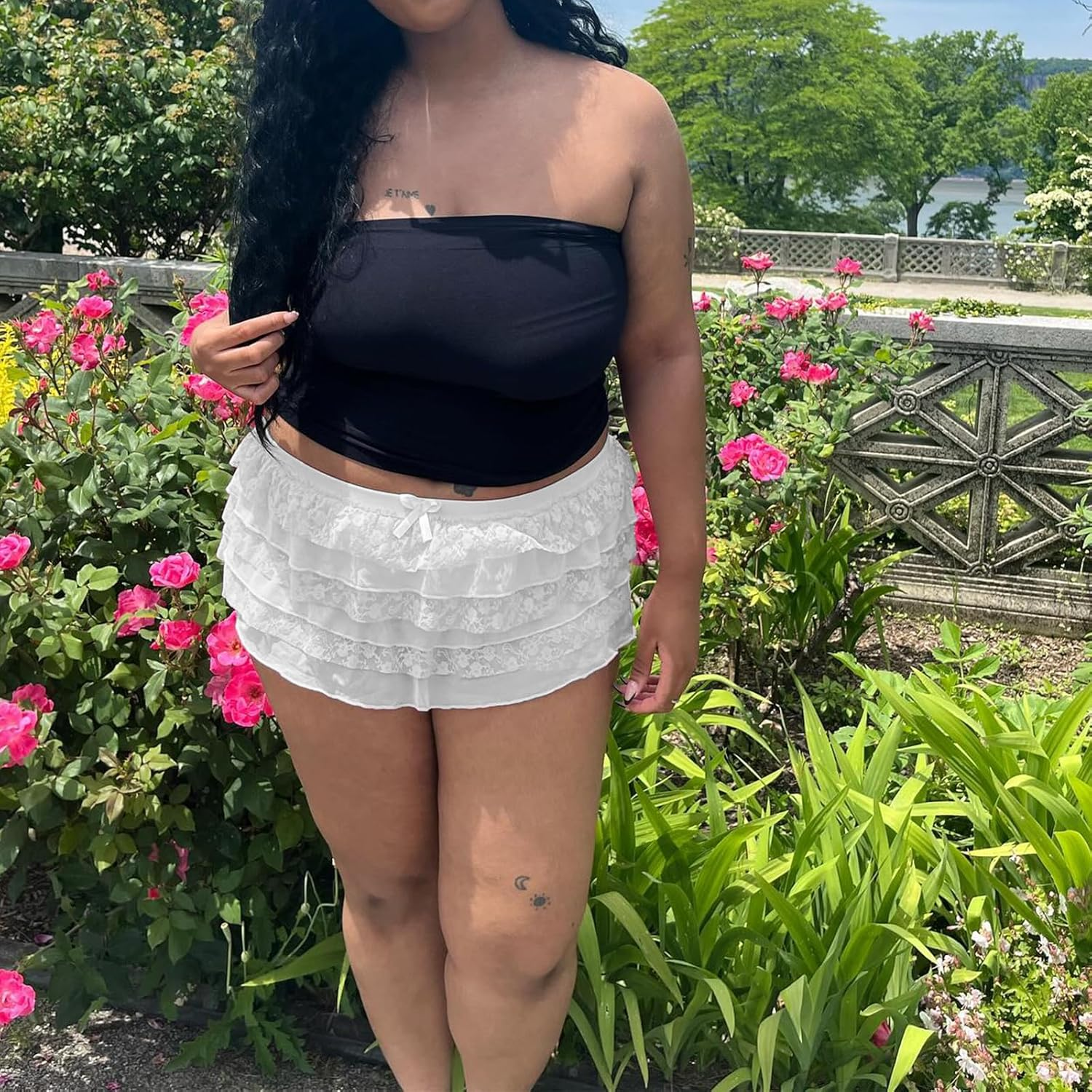 Women Ruffle Shorts Ruffle Shorts with Mid-Rise and Multi-Layer Lace Design,Women Frilly Shorts Bloomer Short for Homewear image number 2