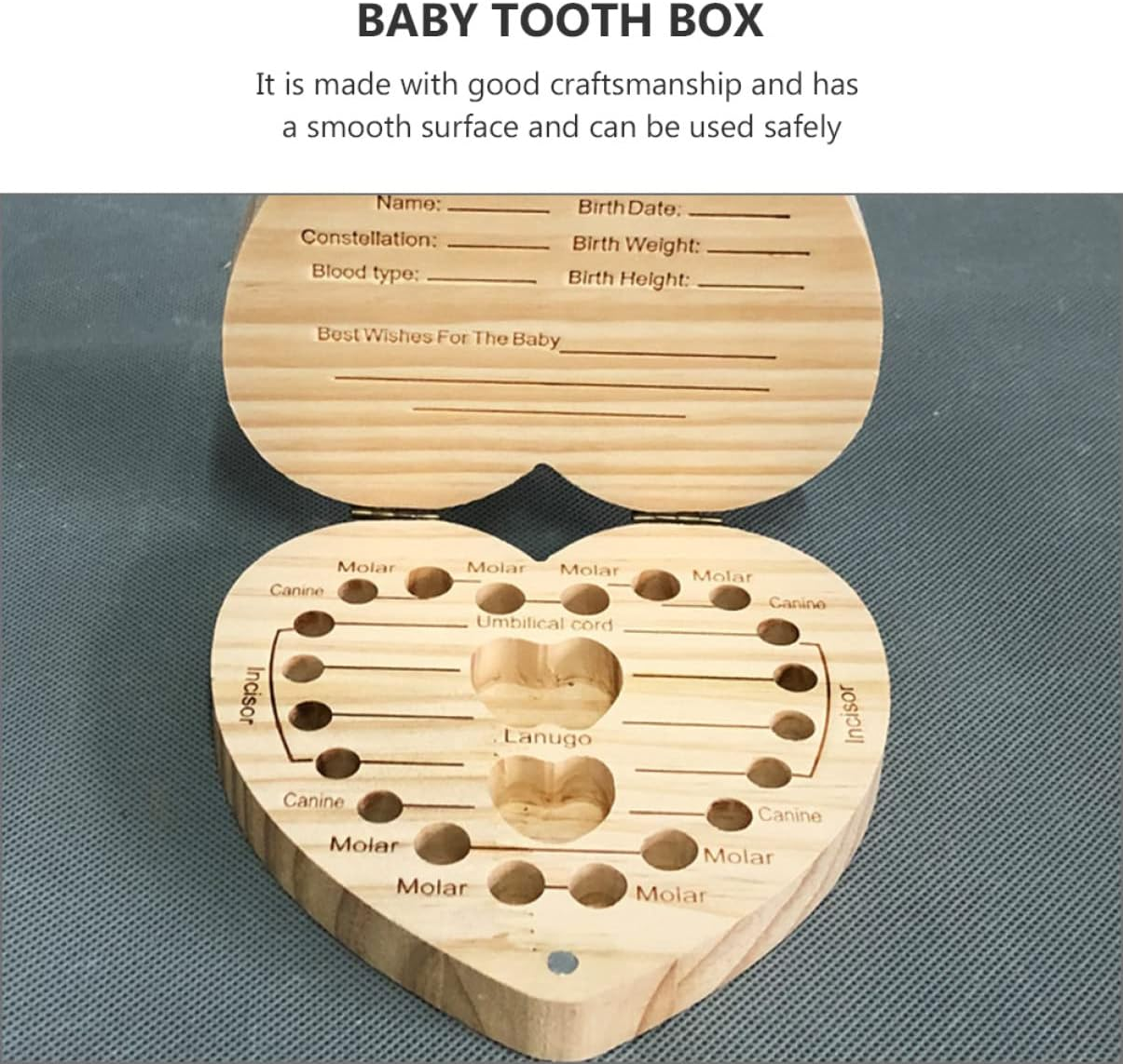LIFKOME First Tooth Keepsake Box Wooden Alphabet Storage Case for Teething Christening image number 1