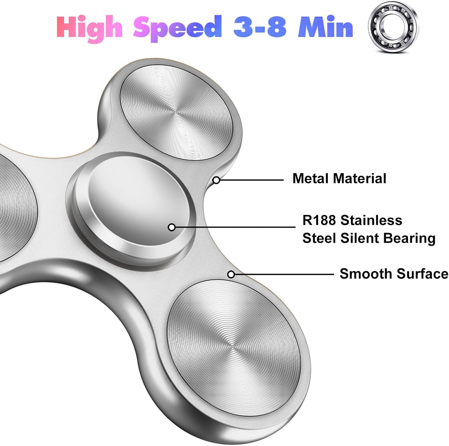 Fidget Spinners Toy, 3-8 Min Spins Time Stainless Steel Bearing Metal Fidget Spinner, EDC ADHD Stress Anxiety Relieves Fidgets Finger Toys, Novelty Toy for Kids and Adults - Black image number 3