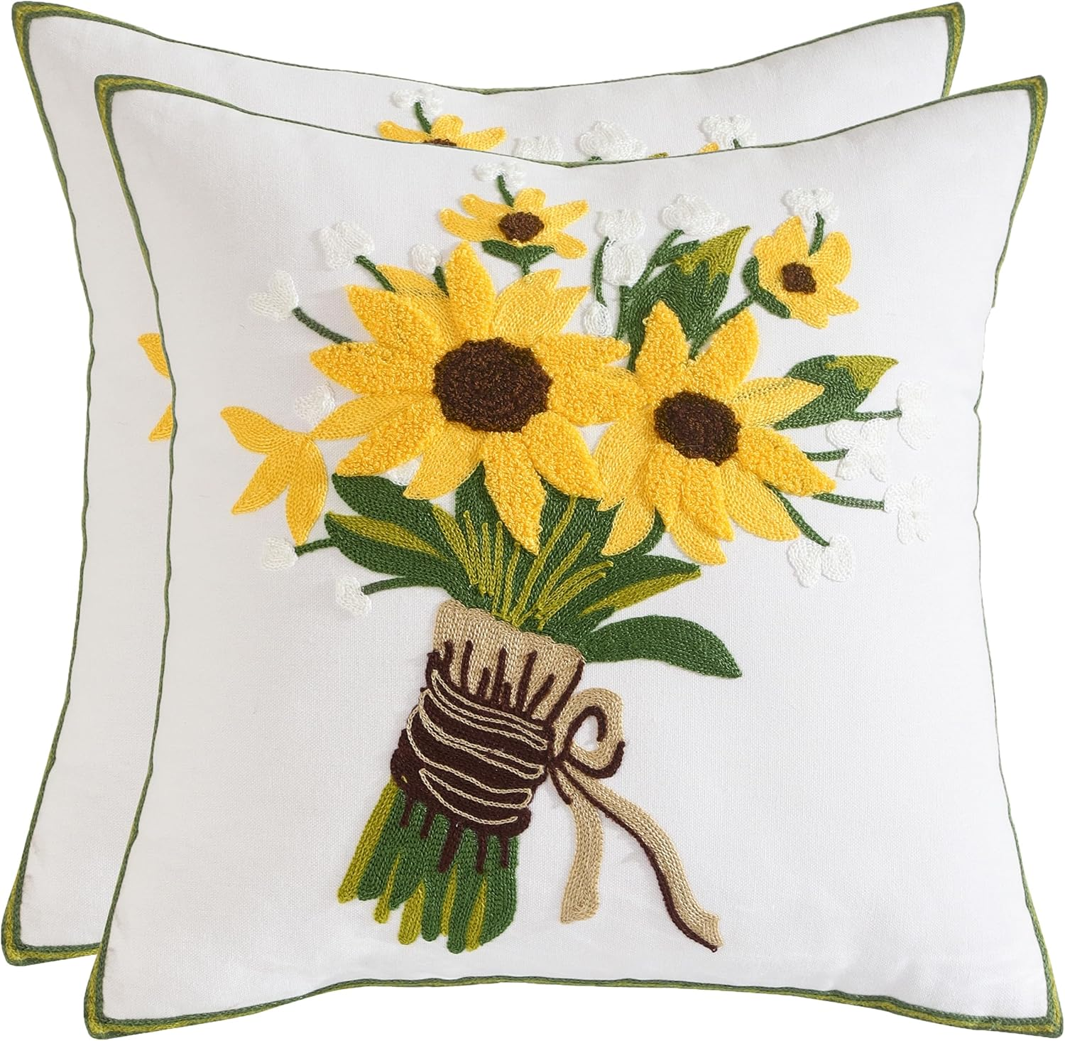 Tosleo Embroidered Throw Pillow Covers 16 X 16 Inch Pack of 2 Vintage Birds with Flowers Farmhouse Pillow Cushion Cases Spring Decorative Pillowcases Spring Home Decor Square Floral Pillow Case