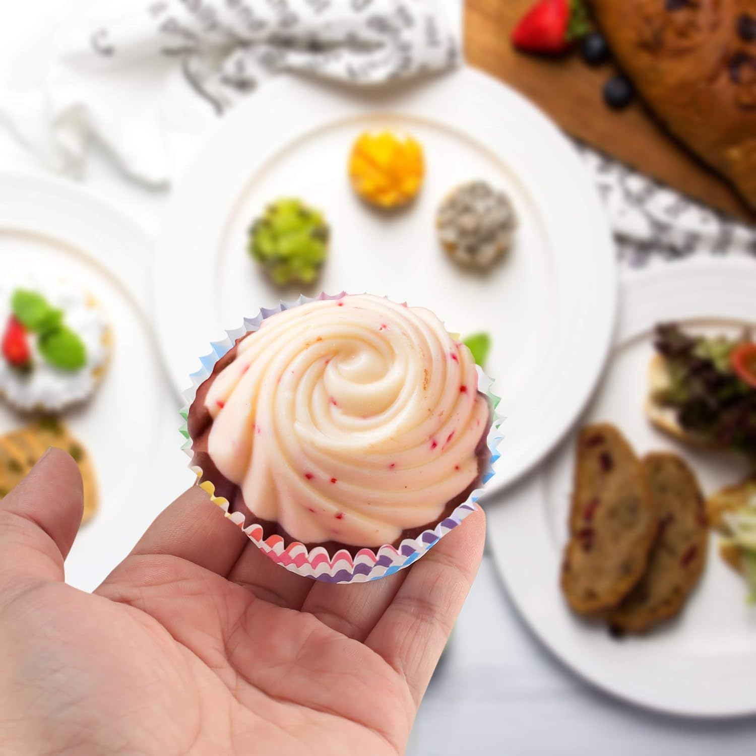 600 Pcs Cupcake Baking Cases, Muffin Cupcakes Paper Wrappers Cases Liners, Rainbow Baking Cups Wedding Birthday Party Liners Cases - 6 Styles image number 2