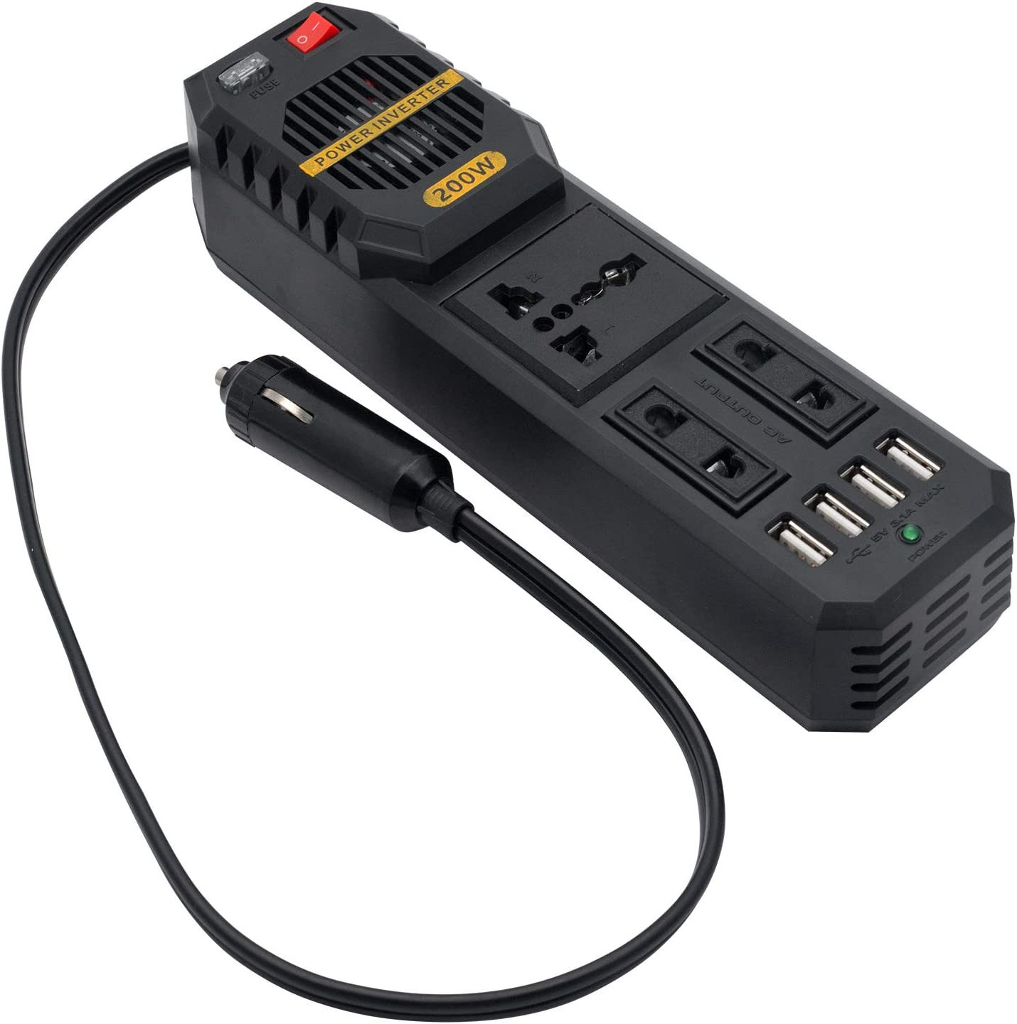 TOP-MAX Car Power Inverter 200W DC 12V to AC 220V Socket Converter Invertor 4USB Charger image number 1