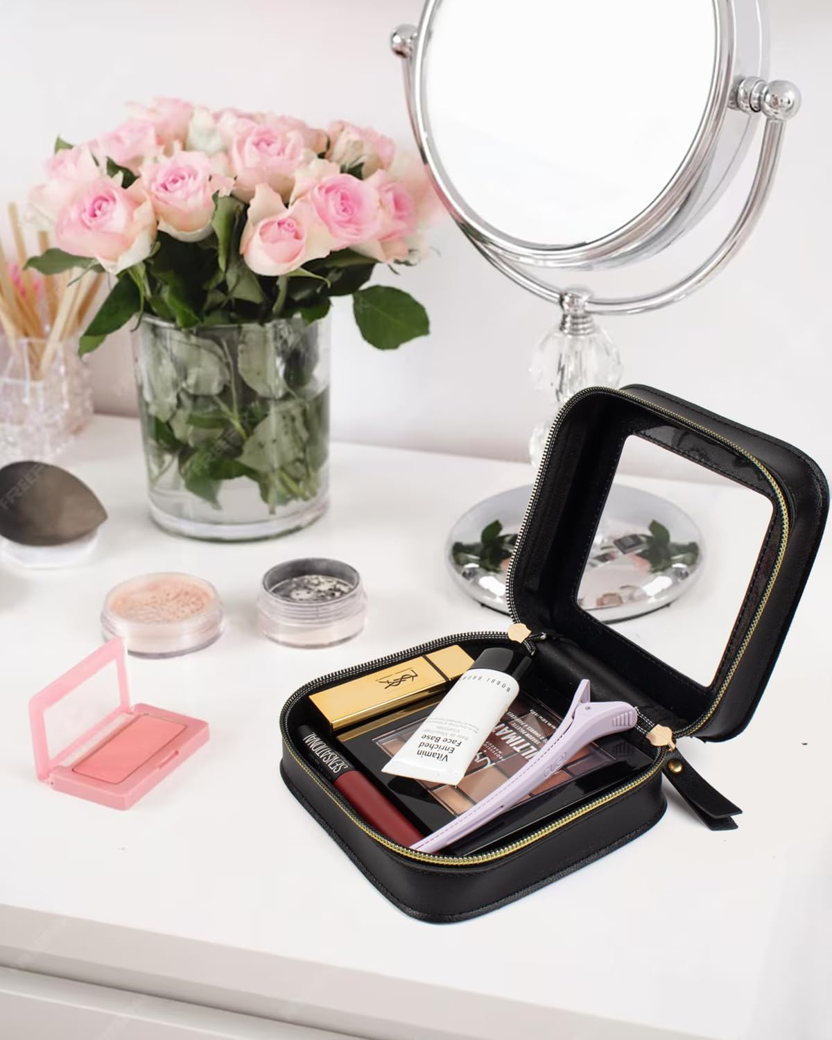 DDPOND Mini Makeup Bag,Clear Makeup Bag Cute Travel Makeup Case Pouch Purse Essentials Car Accesories for Women,Travel Essentials Organizers (White, Mini) image number 6