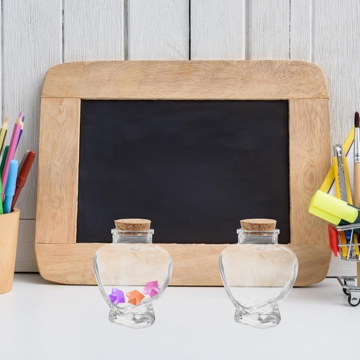 Cabilock 4Pcs Mini Glass Bottle Heart Shaped Glass Wish Bottles with Cork Lids, 5.6Oz Keepsake Jars for Wedding Favours, Honeymoon Sand Memory Jars, Assorted Colors, Ideal for Home Decor And image number 2