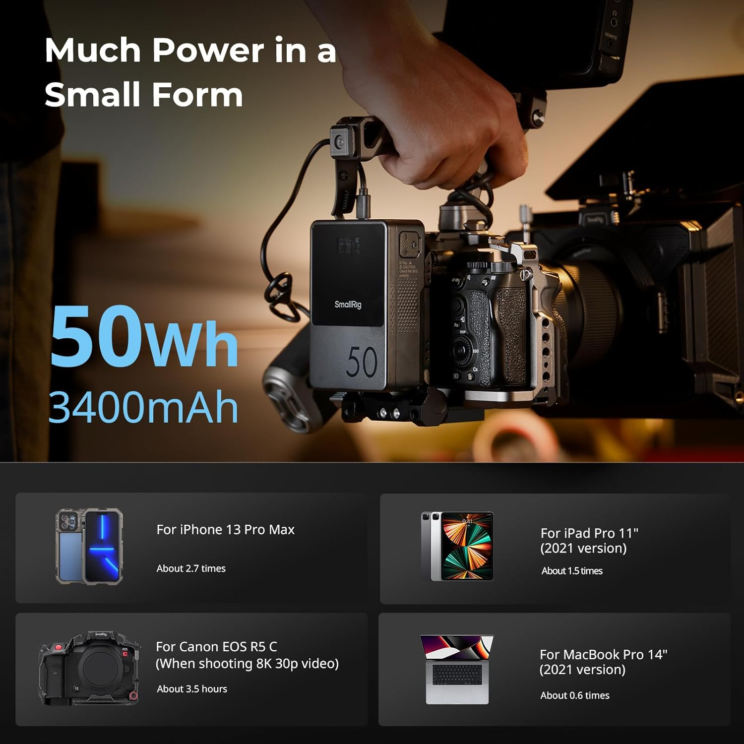 Smallrig Mini V Lock/V Mount Battery, 50Wh 14.8V 3400Mah Supports PD USB-C 45W Fast Charger W/D-Tap, USB-A, USB-C, Dual DC Ports, for Camera, Camcorder, Monitor, LED Light - 3579 - Green image number 5