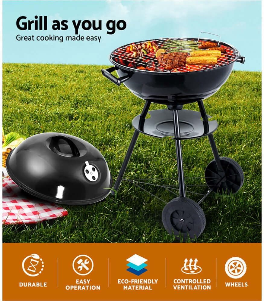 Grillz Charcoal Portable Camping Grill Steel Oven Barbeque Smoker, Black image number 2