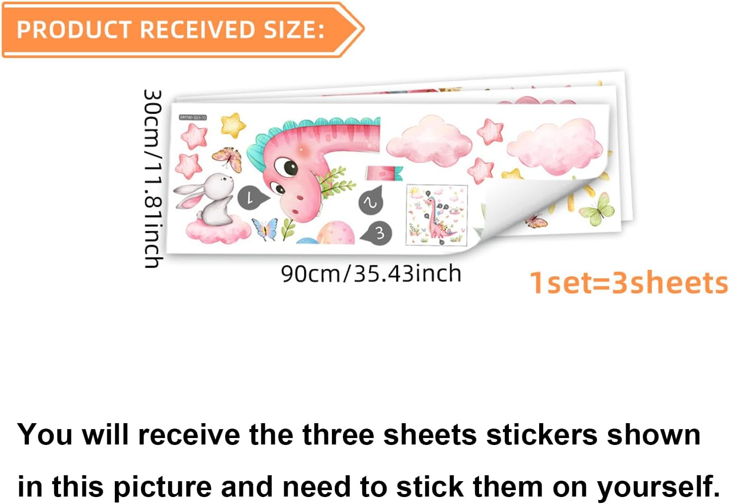 Pink Dinosaur Wall Decals Girls Room Pink Cartoon Animals Wall Stickers Peel and Stick Wall Art for Kids Bedroom Living Room Nursery Playroom Classroom Wall Decor image number 1