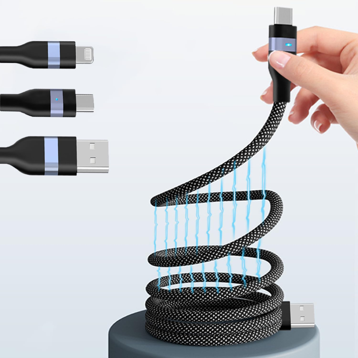 Fast Charger Cable Cord USB Magnetic Auto-Recoil 120W 480Mbps USB-C Android PD 1M (USB-A to USB-C) image number 5