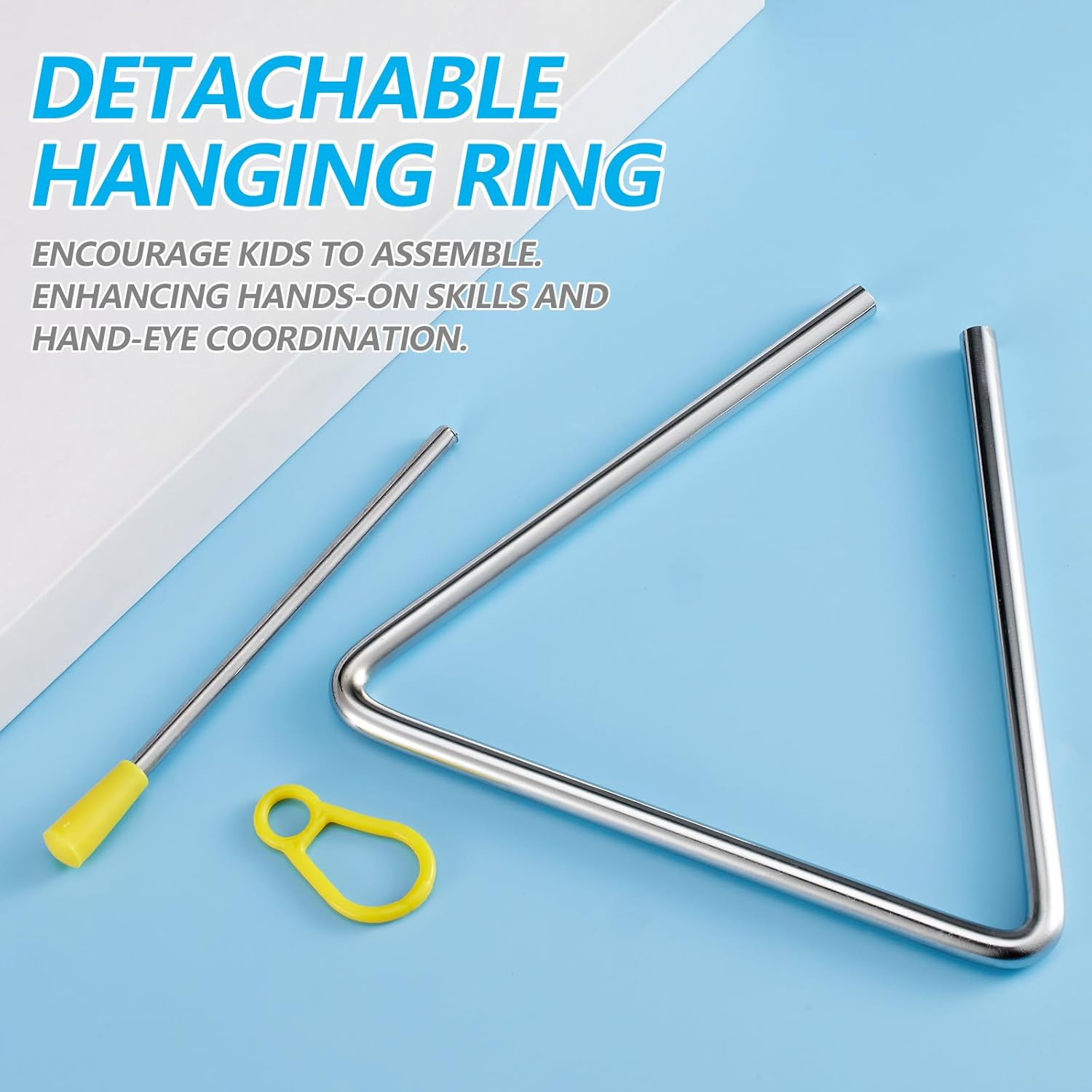 TIPTAP Hand Percussion Triangle, 6IN Musical Steel Triangle with Striker, Percussion Instrument with Exquisite Sound, Instrument for Orff Music Education image number 6