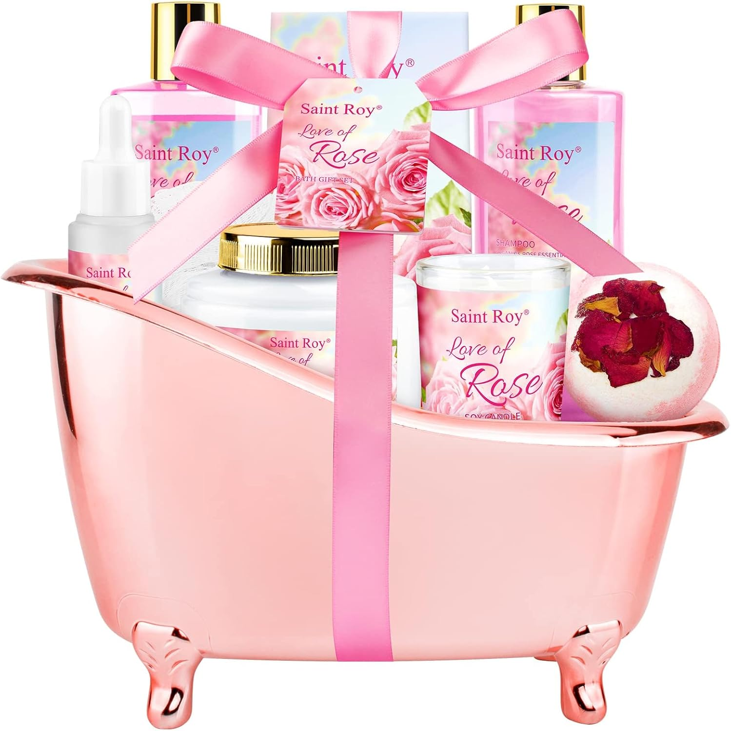 Mother Gift Bath Set for Women, Luxury Home Spa Kit Rose Bath Gift Basket 9Pcs, Includes Shower Gel, Body Lotion, Bath Salts, Bath Bomb, Spa Candle, Relax Bath Puff and More, Christmas Gift for Her image number 4