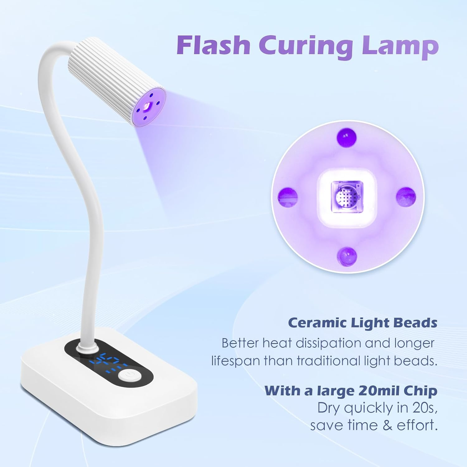 Rechargeable UV LED Nail Lamp - Cordless Nail Lamp with Auto Sensor, 360&deg; Adjustable Gooseneck Design with 3 Timer, Suitable for Salon Home Travel Manicure Use, White image number 2