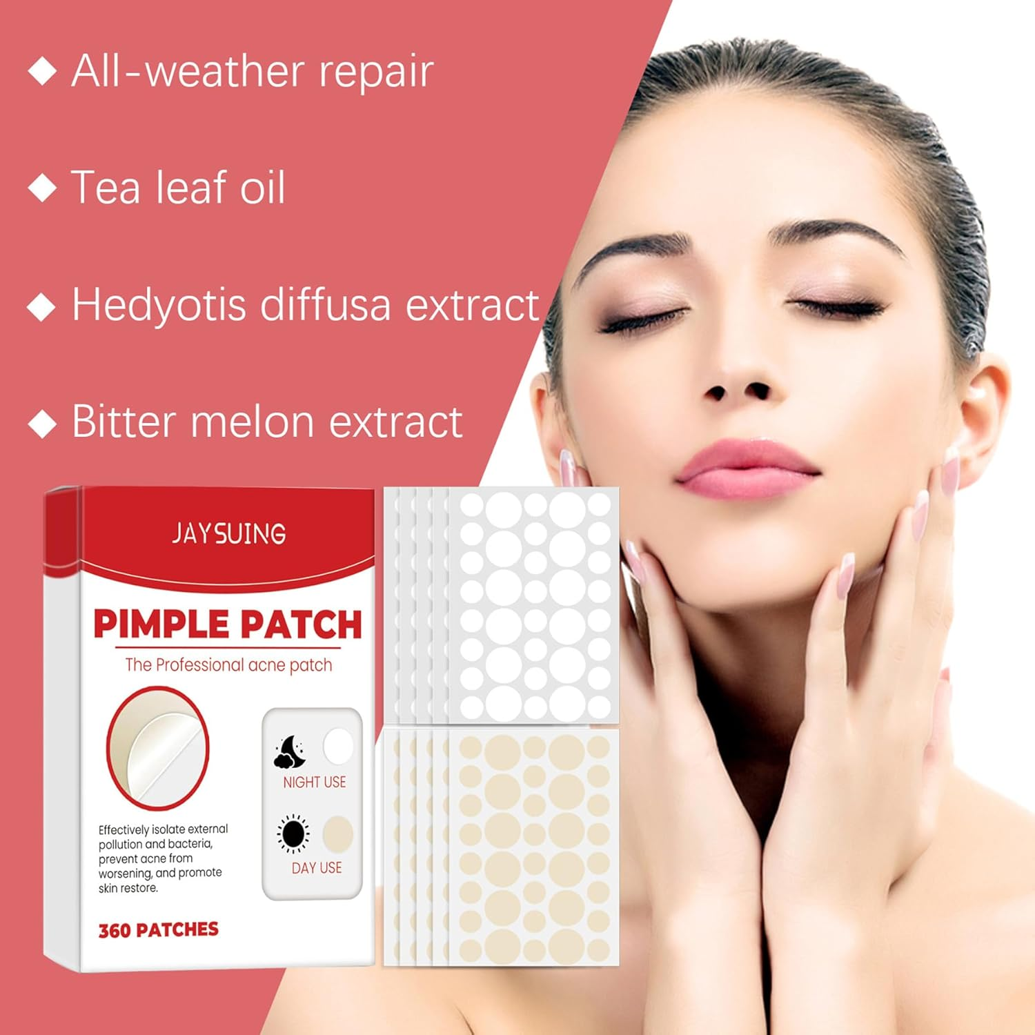 Acne Pimple Patch &ndash; 360Pcs Hydrocolloid Spot Stickers for Face, Invisible & Waterproof, Suitable for All Skin Types image number 1