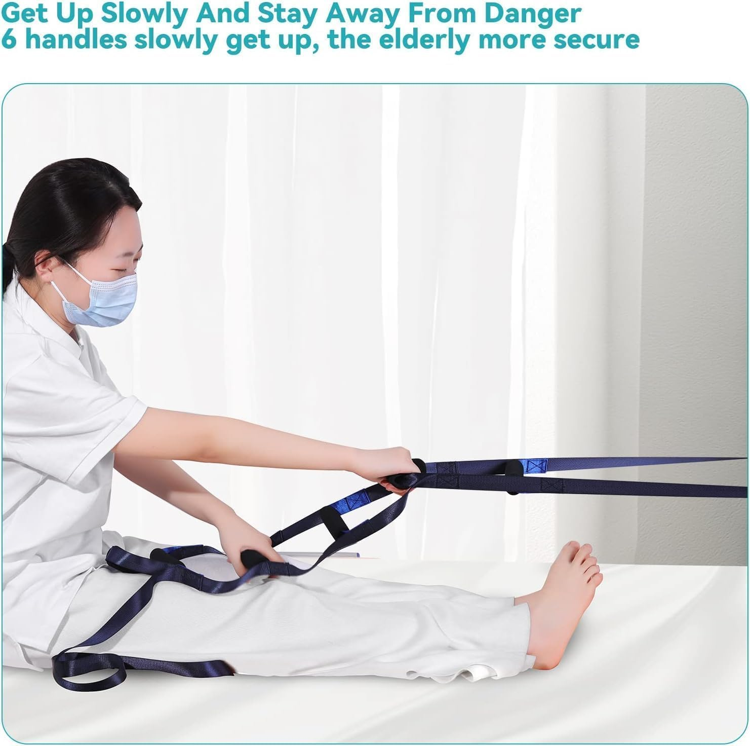 Bed Ladder Assist,6 Handle Bed Ladder Straps,Adjustable Sit up Helper,Bedridden Patients Lifting Assistance,For Elderly, Senior, Injury Recovery Patient, Pregnant, Handicap image number 2