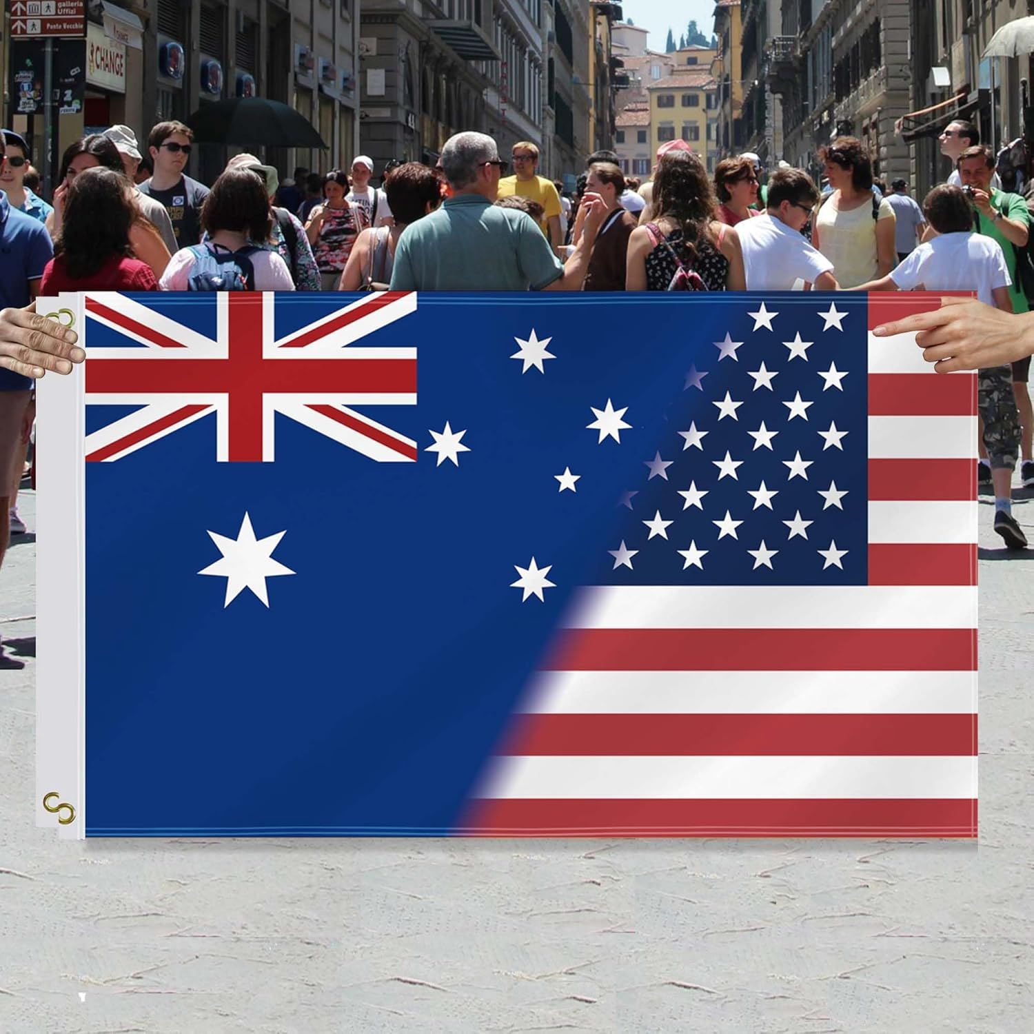 3&times;5 FT Australia and the United States Combo Flag,Large Australia and Americans USA Friendship National Decor,Double Side Digital Printed 150D Polyester Banner with Canvas Header Brass Grommet image number 2