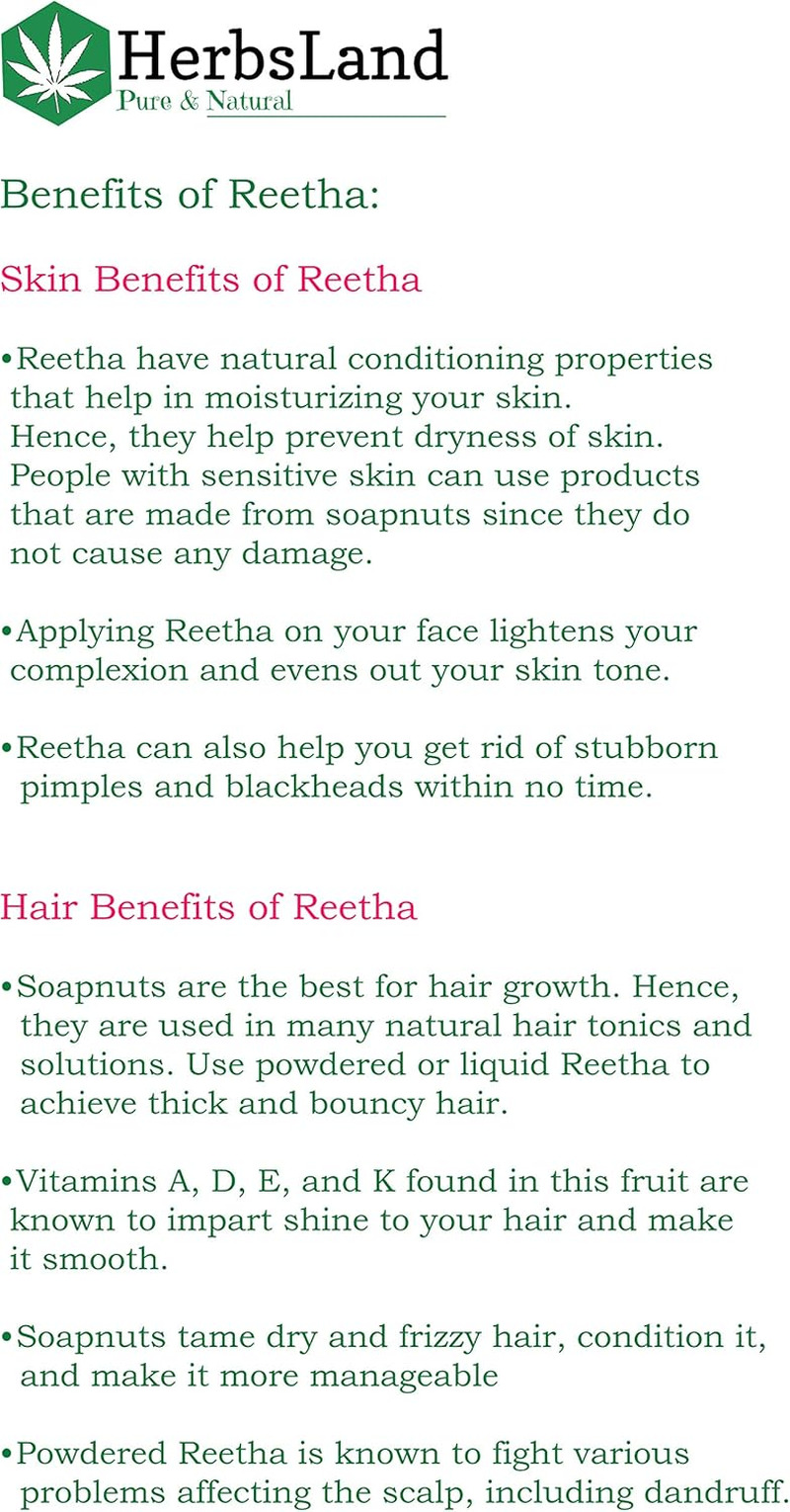 Herbsland&reg; Pure Bio Organic Reetha/Areetha/Ritha/Soapnuts Powder (Sapindus Mukorossi) for Skin and Hair Care | Scalp Treatment | Hair Growth | Natural Hair Shampoo (100 Gm) image number 3