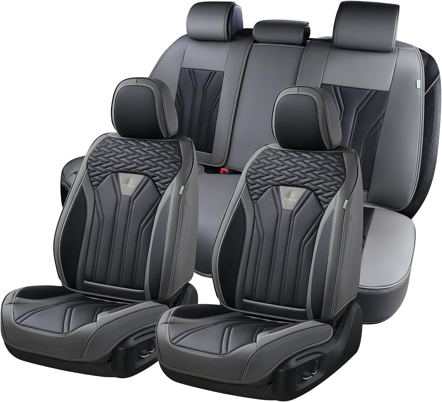 FLORICH Leather Seat Covers Full Set,5 Seats Waterproof Seat Covers for Cars,Front and Back Seat Protectors,Automotive Vehicle Interior Accessories Fit for Most Cars Trucks-Gray&Black image number 4