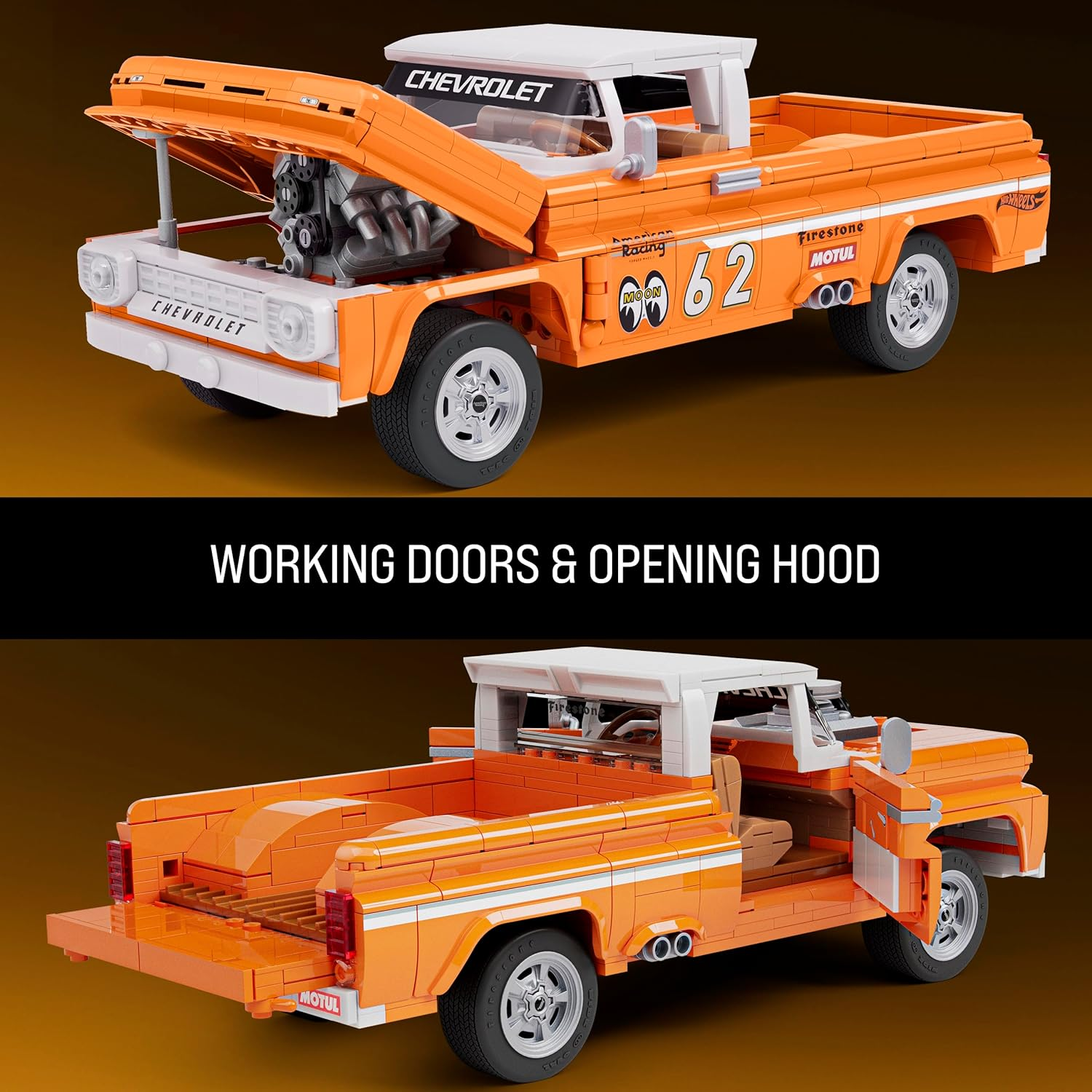 Mattel Brick Shop Hot Wheels Elite Series Building Set, Custom &rsquo;62 Chevy Pickup with 858 Pieces, Realistic Details and Custom Decals, Adult Collectors and Kids Ages 10+