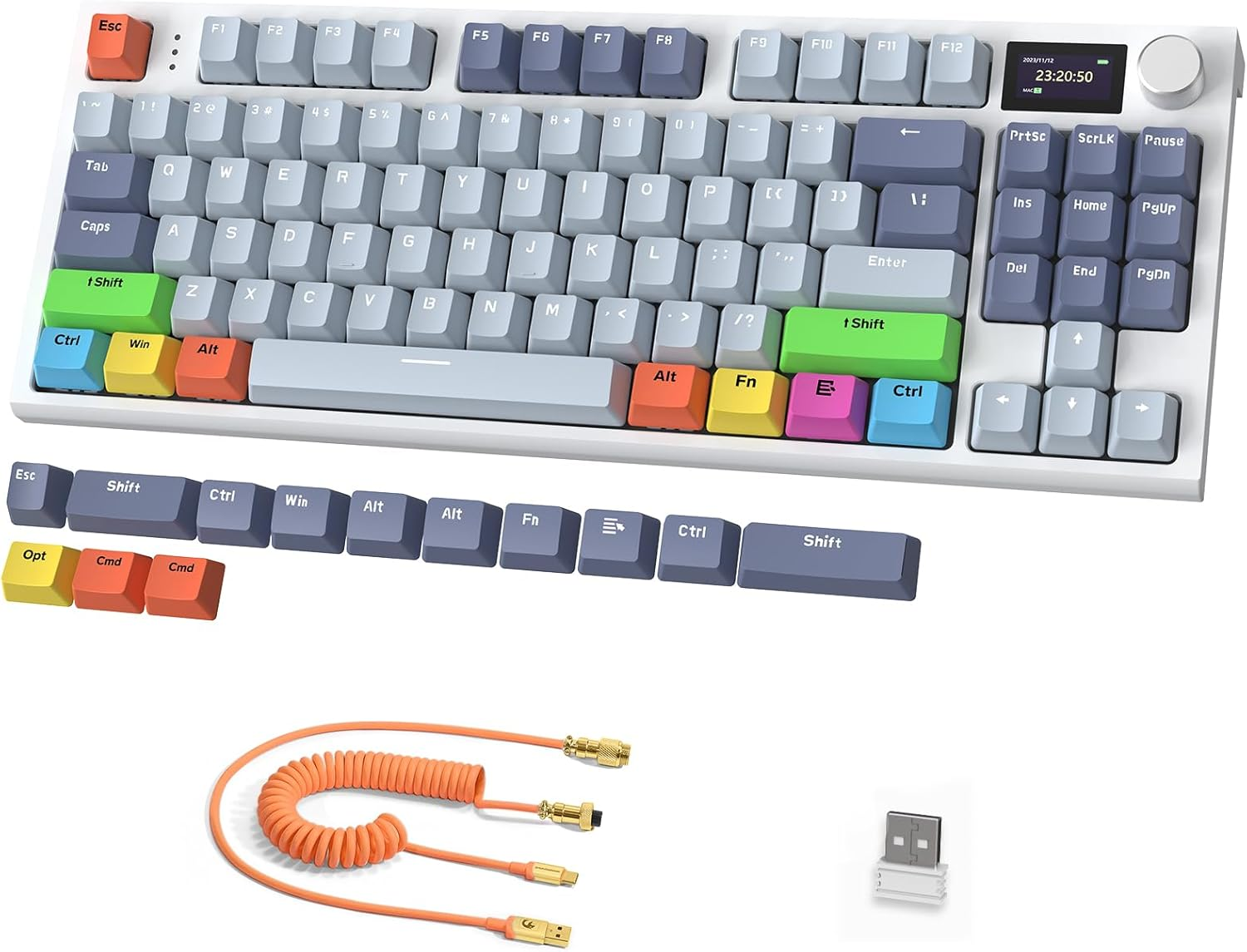 RK86 RGB 75% Wireless Gasket Mechanical Keyboard,Triple Mode Bluetooth5.0/2.4G/Usb-C 82 Keys Hot Swappable Gaming Keyboard 4000 Mah Battery W/Knob & 1.2'' HD OLED Display,Custom Linear Switches