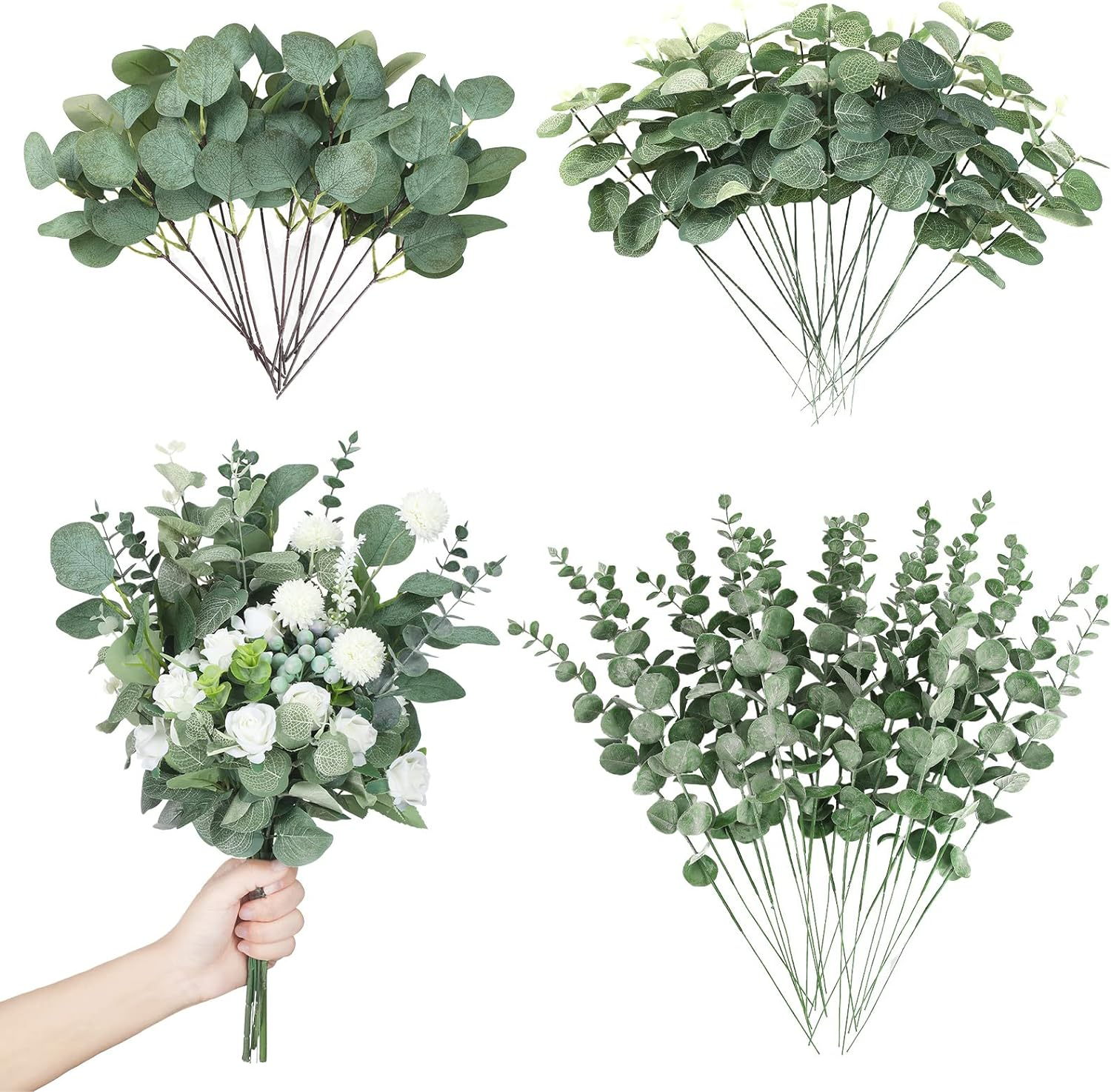 90 Pcs 3 Kinds Mixed Eucalyptus Leaves Stems Bulk Artificial Silver Dollar Eucalyptus Leaves Picks Dried Eucalyptus Bundle Faux Spray for Wedding Vase Bouquet Floral Arrangement Decor (Green) - 90, Orange image number 3