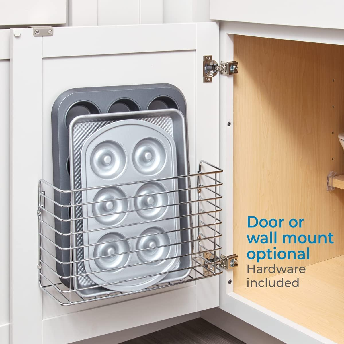 Interdesign Classico over the Cabinet Kitchen Bakeware Organizer Basket for Cutting Boards, Baking Sheets/Pans - Chrome image number 6