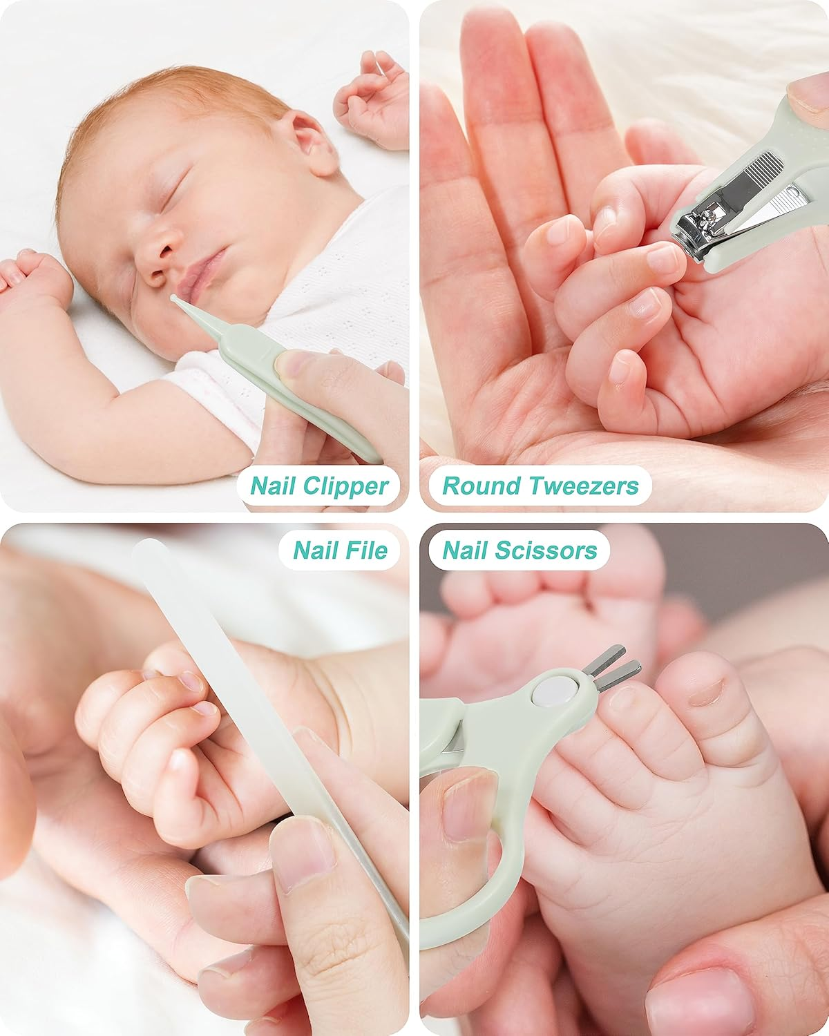 Baby Nail Kit, Baby Manicure Kit and Pedicure Kit,4-In-1 Safe Baby Nail Kit with Cute Owl Shape Case.Baby Nail Clipper, Scissor, Baby Nail File & Tweezer for Newborn, Infant & Toddler(Green) image number 6